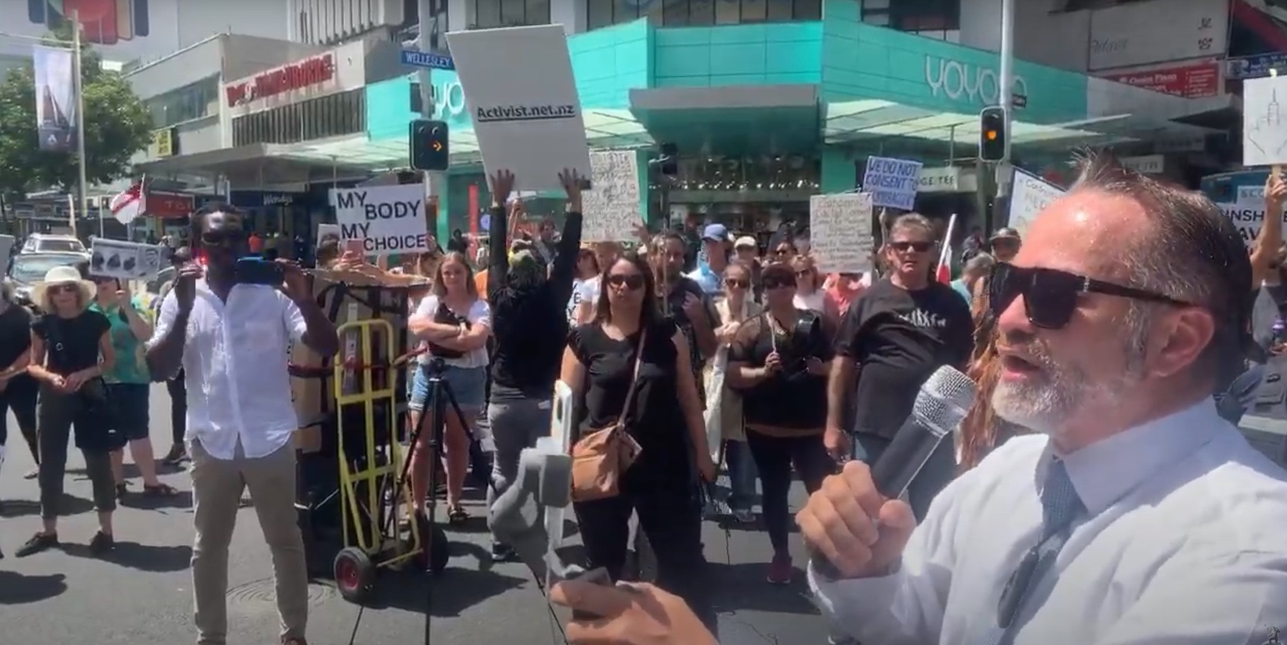 Activist and conspiracy theorist Billy Te Kahika at an Auckland protest. Photo / Supplied