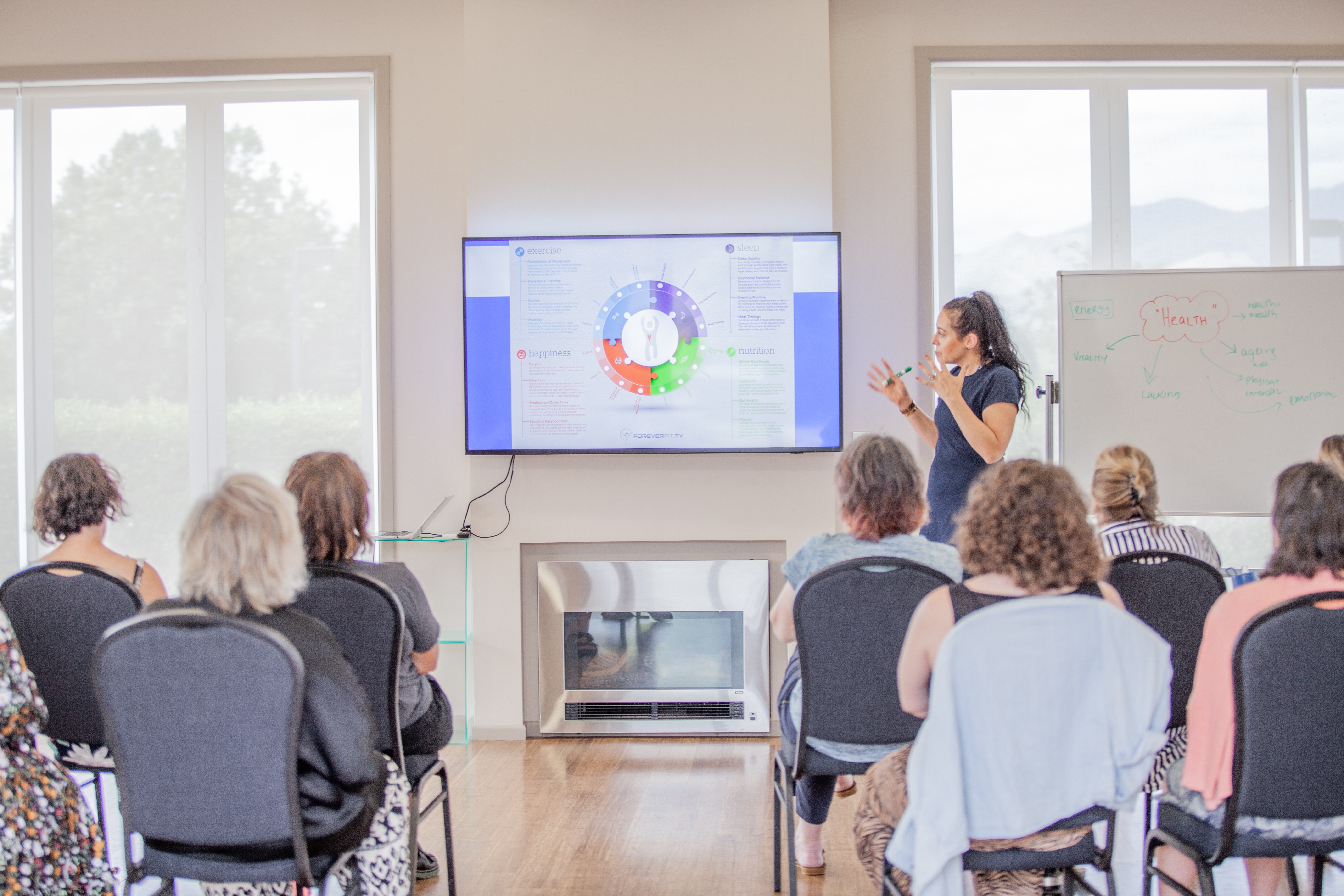 One of Resolution Retreat's seminars on health and nutrition, led by founder Joelene Ranby. Photo / Supplied