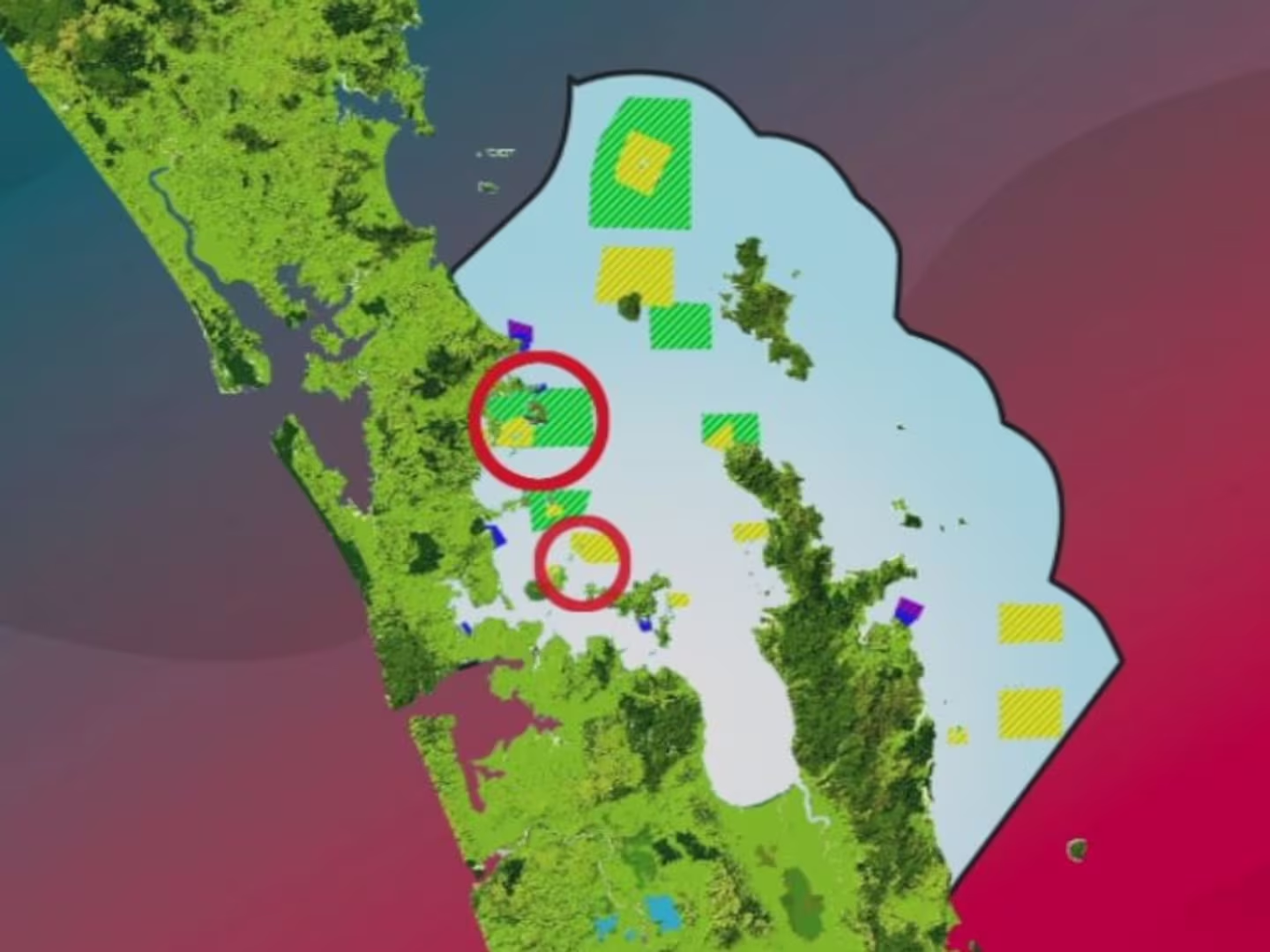 The two High Protection Areas where commercial fishing is allowed. These HPAs are Kawau Bay, Rangitoto and Motutapu