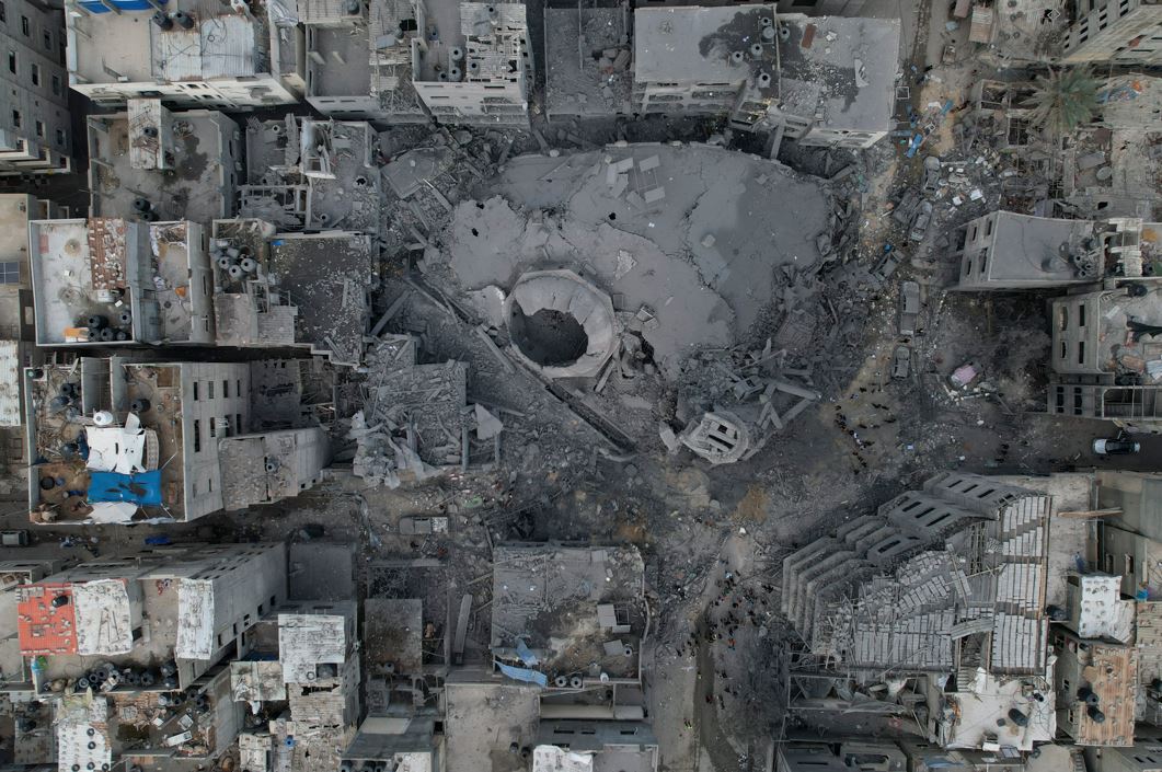 The rubble of a mosque, destroyed in an Israeli airstrike, is seen at Shati refugee camp in Gaza City. Photo / AP