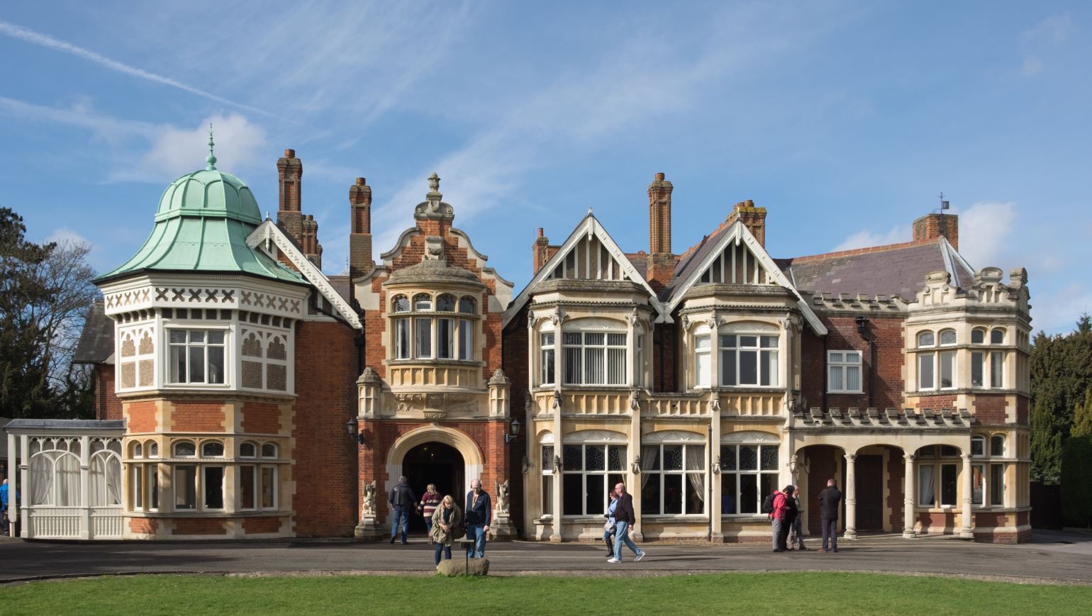 Bletchley Park in England, where Alan Turing led a team of code breakers who defeated Germany's Enigma cryptography machine to help with World War II.