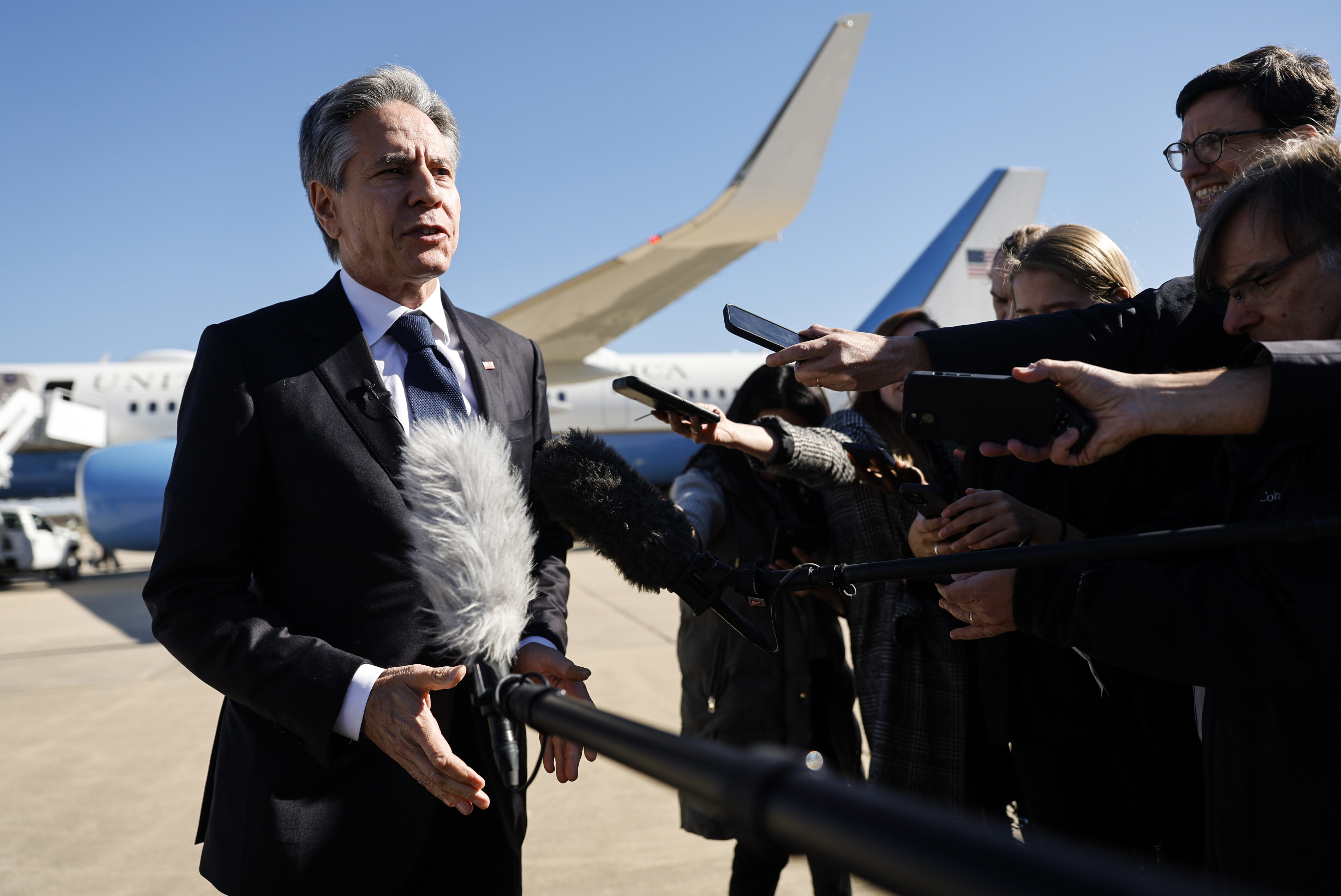 US Secretary of State Antony Blinken talks to reporters. Photo / AP