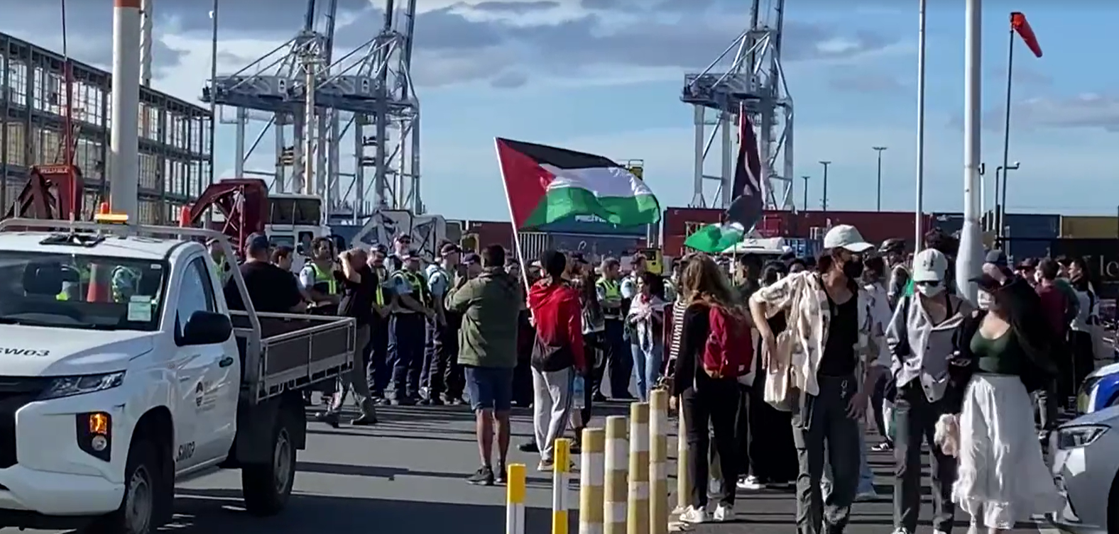 Protesters says the action at the port was against the importing of Israeli goods. Photo / NZ Herald