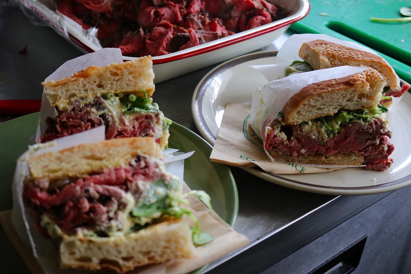 The roasted eye fillet steak, horseradish sauce and garlic butter sandwich at Coffee Pen. Photo / @Coffee_pen