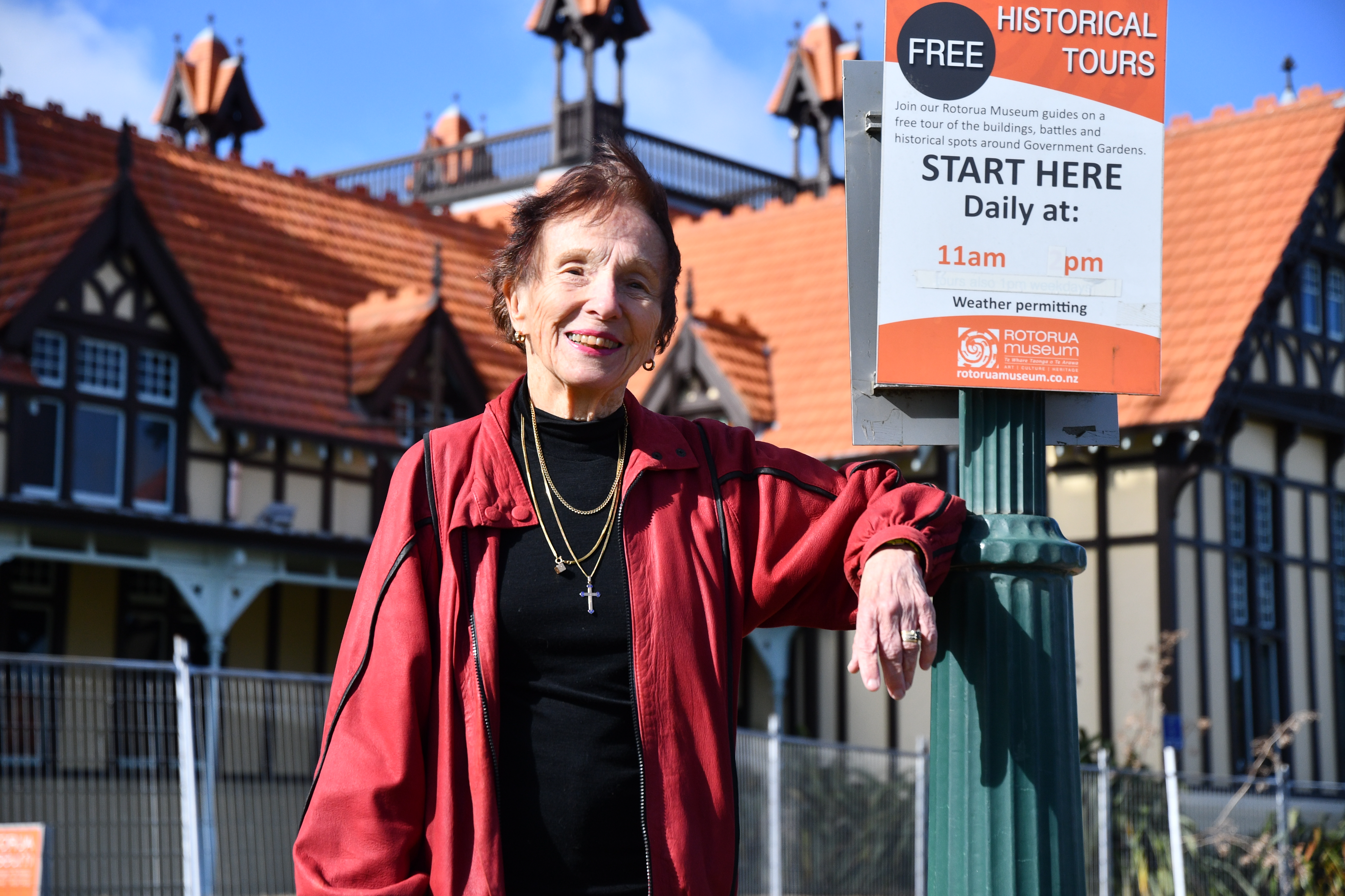 Rotorua Museum volunteer tour guide Ann-Elise Miles has been jumping for joy over a decision to restore the building. Photo / Laura Smith