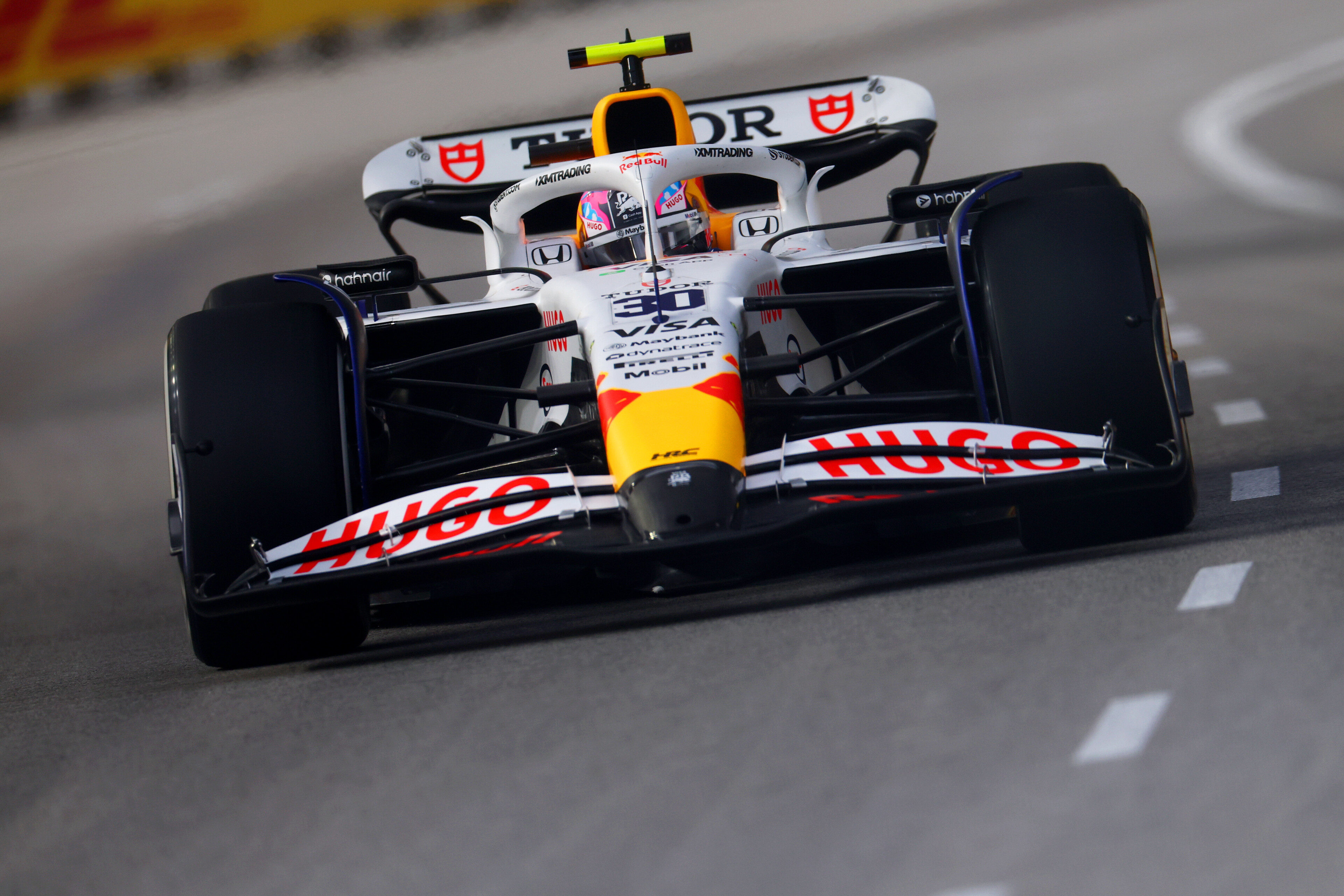 Liam Lawson drives at Singapore's Marina Bay street circuit. Photo / Red Bull