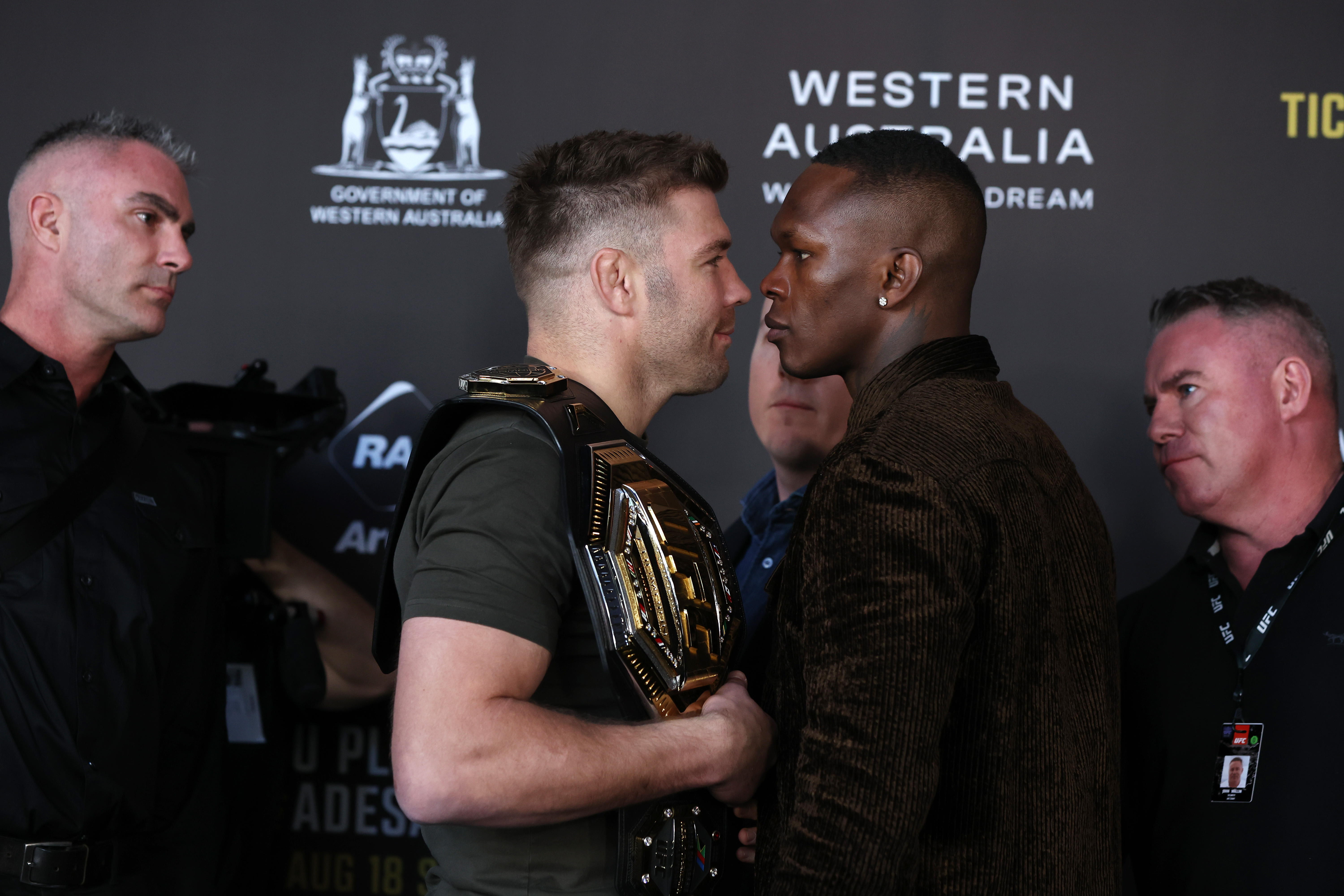 Dricus du Plessis and Israel Adesanya will clash for the UFC middleweight title on Sunday in Perth. Photo / Getty Images