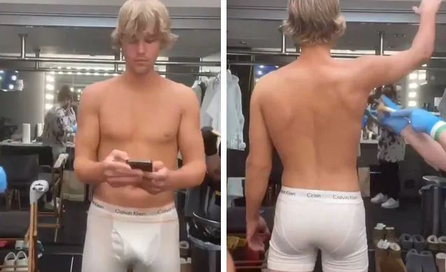 Justin Bieber shows off underwear to promote pal Lil Dicky's new