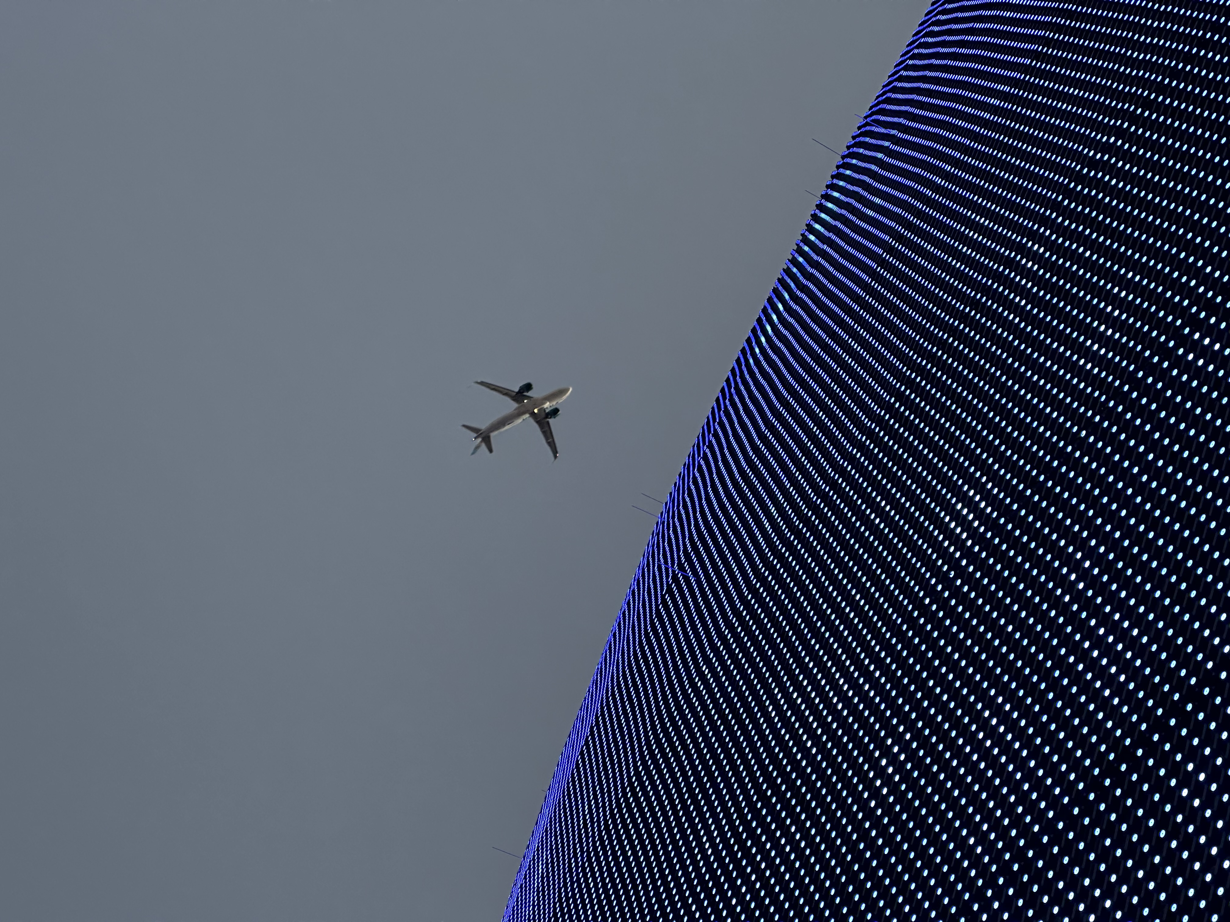 A plane flies over the Sphere in Las Vegas. Photo / Nicola Lamb