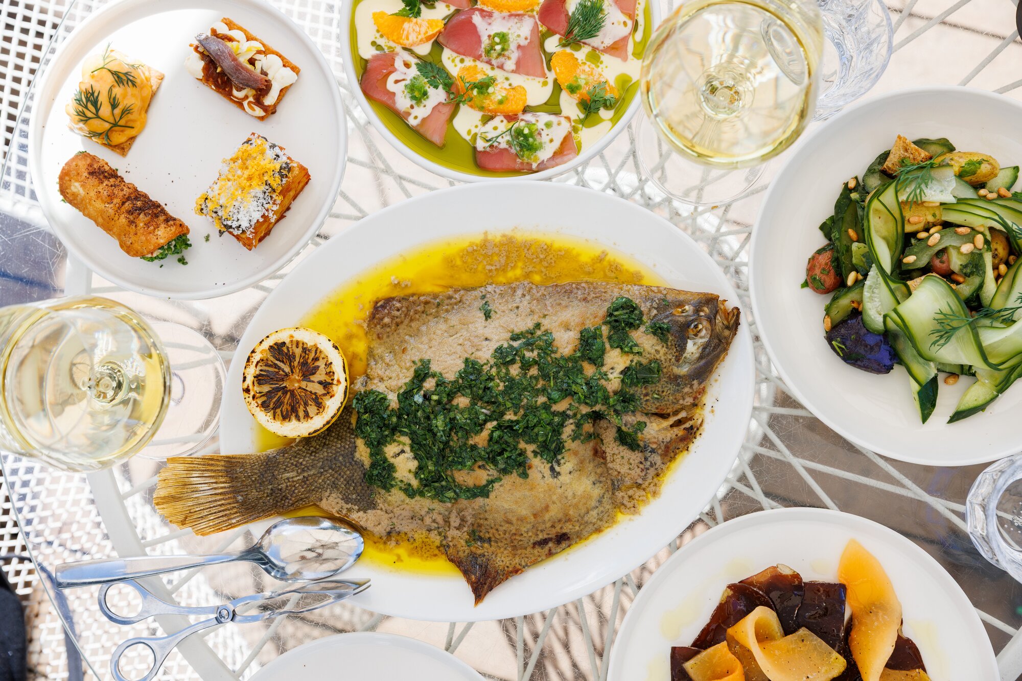 The whole flounder with Bagna cauda butter and gremolata on Takapuna Beach Cafe's dinner menu. Photo / Babiche Martens