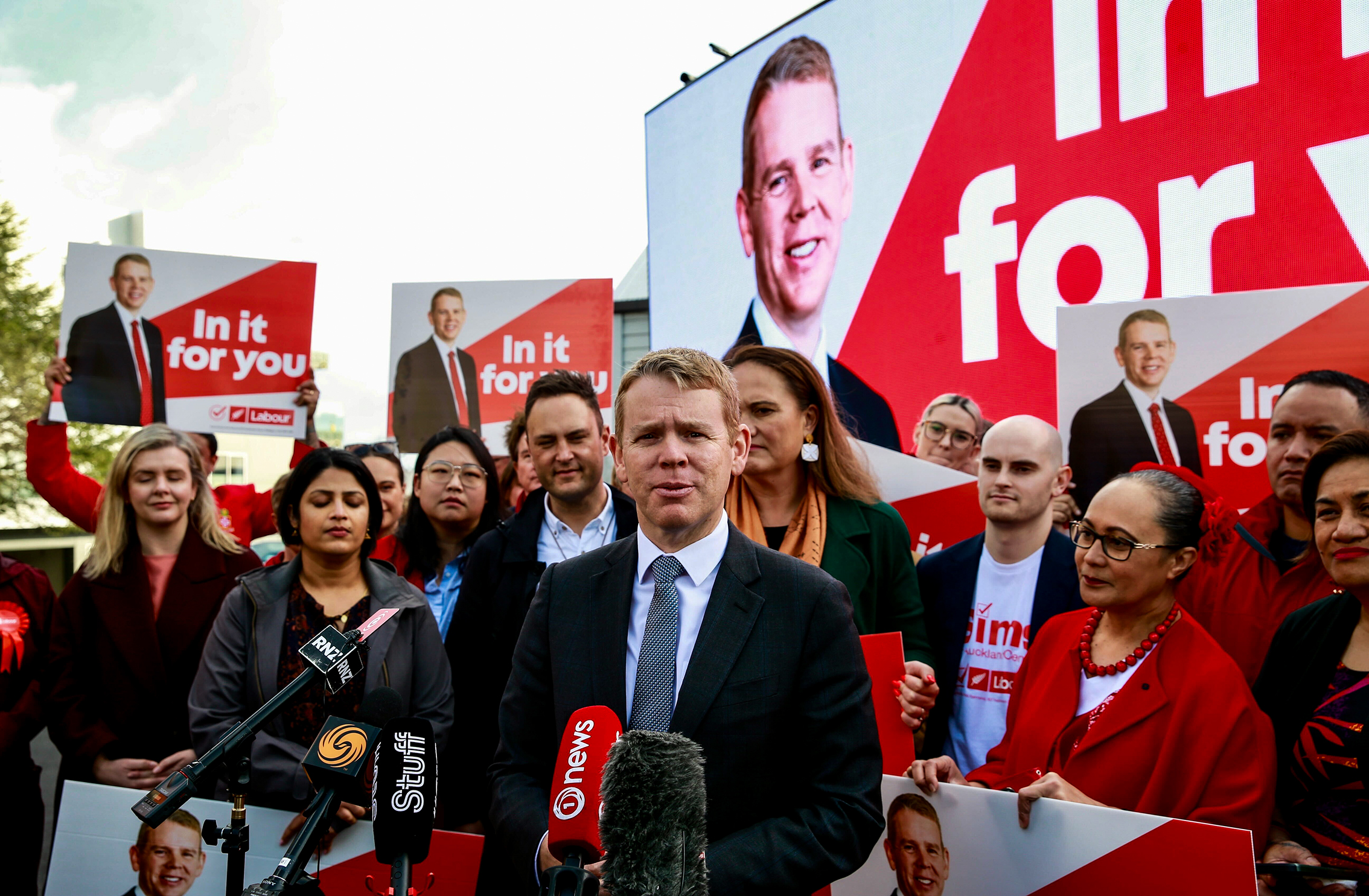 Chris Hipkins and other Labour MPs during the election campaign in Auckland. Photo / Alex Burton