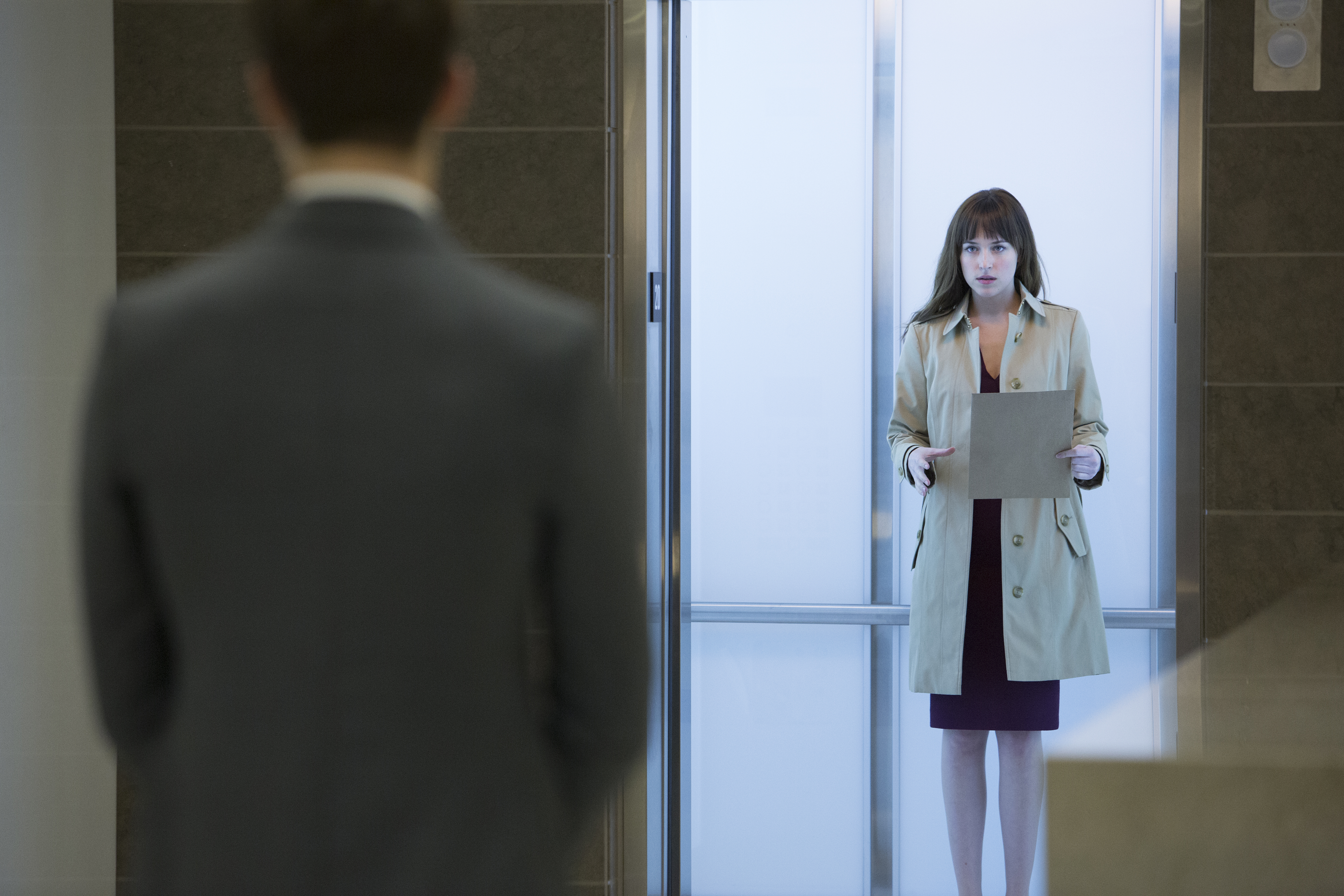Jamie Dornan and Dakota Johnson star in Fifty Shades of Grey.