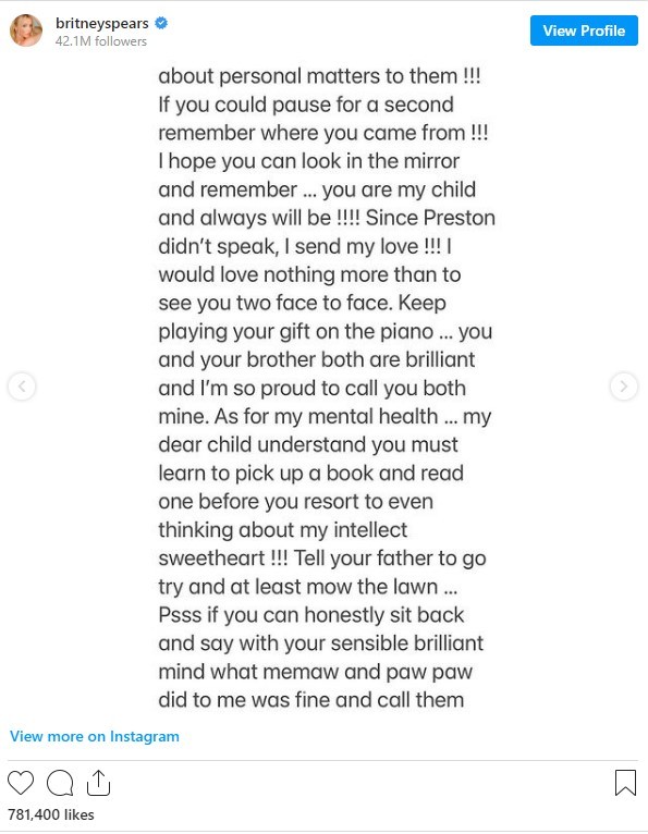 Britney Spears reacted with a lengthy post on Instagram. Photo / Instagram @britneyspears