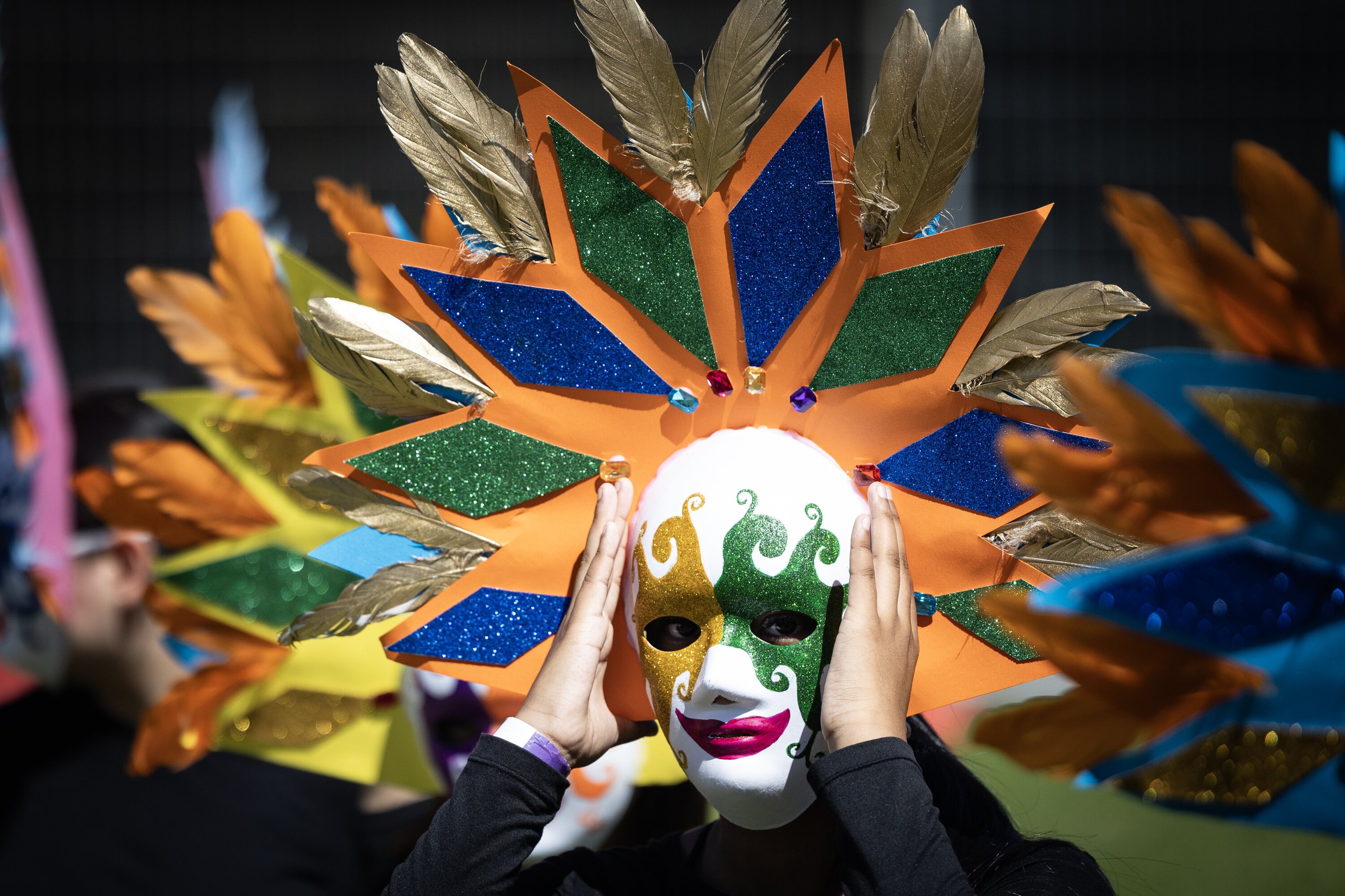 Baradene College's Filipino group prepares to perform on the Diversity Stage at the Polyfest festival at the Manukau Sports Bowl. Photo / Jason Oxenham
