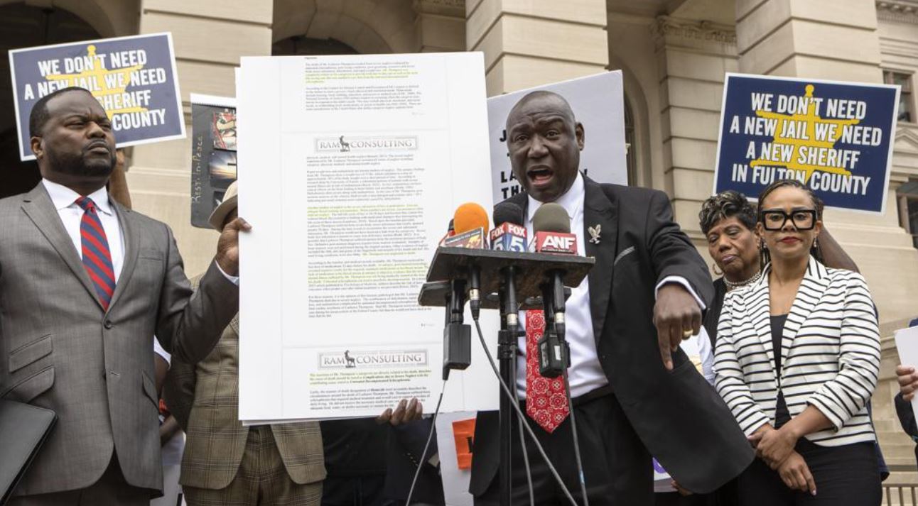Ben Krump, civil rights attorney, speaks at a press conference addressing the results of an independent autopsy determining the cause of death of Lashawn Thompson. Photo / AP
