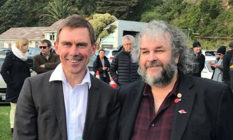 Andy Foster and Sir Peter Jackson at Foster’s campaign launch in 2019. Photo / The Spinoff, Facebook