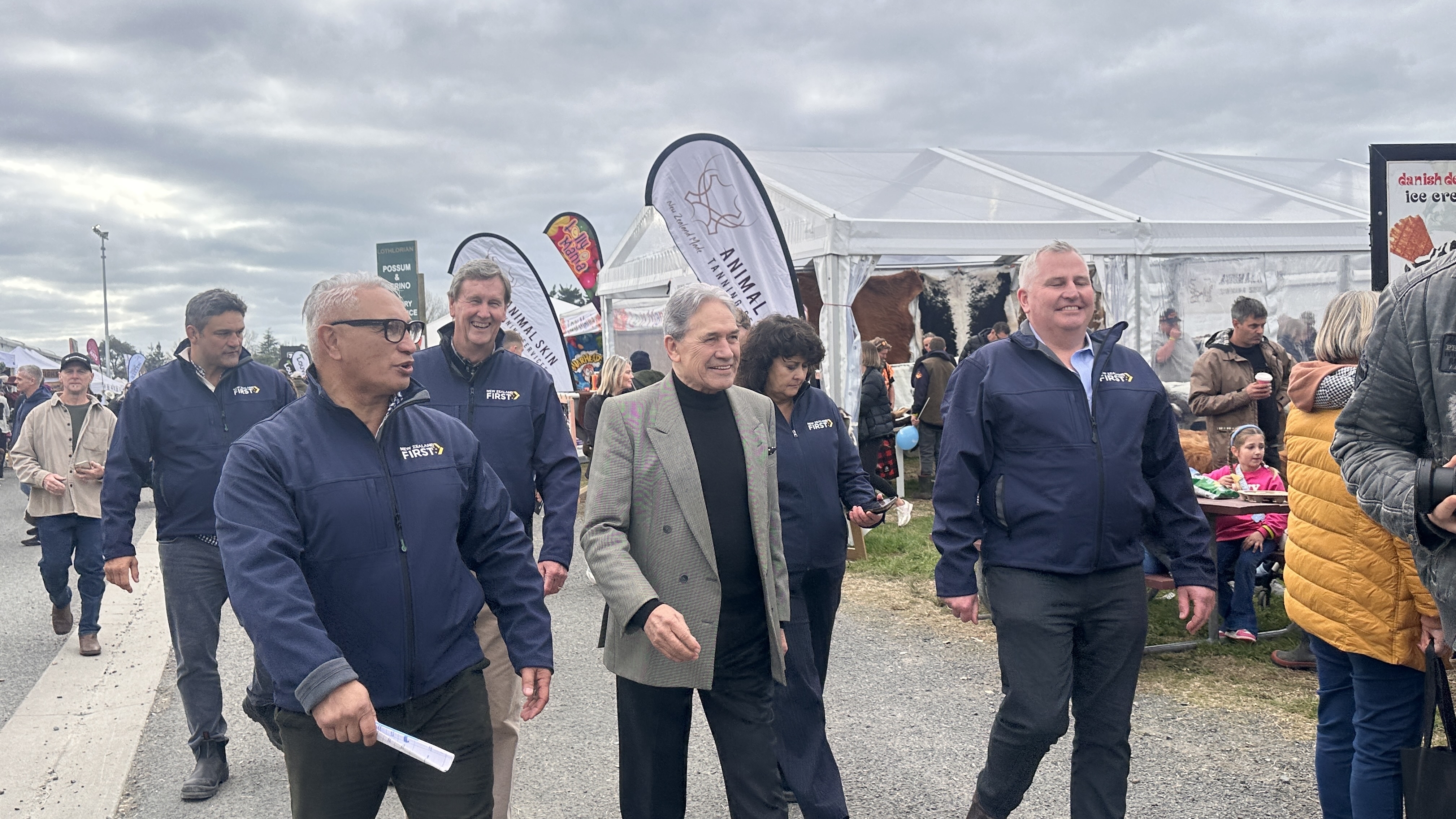 NZ First leader Winston Peters was joined by several of his party candidates during Fieldays this year. Photo / Jamie Ensor