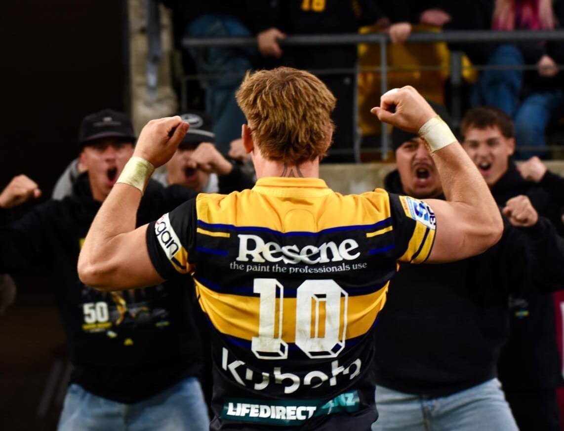 Ruben Love acknowledges the fans after beating the Crusaders in Super Rugby. Photo / Brad Roberts