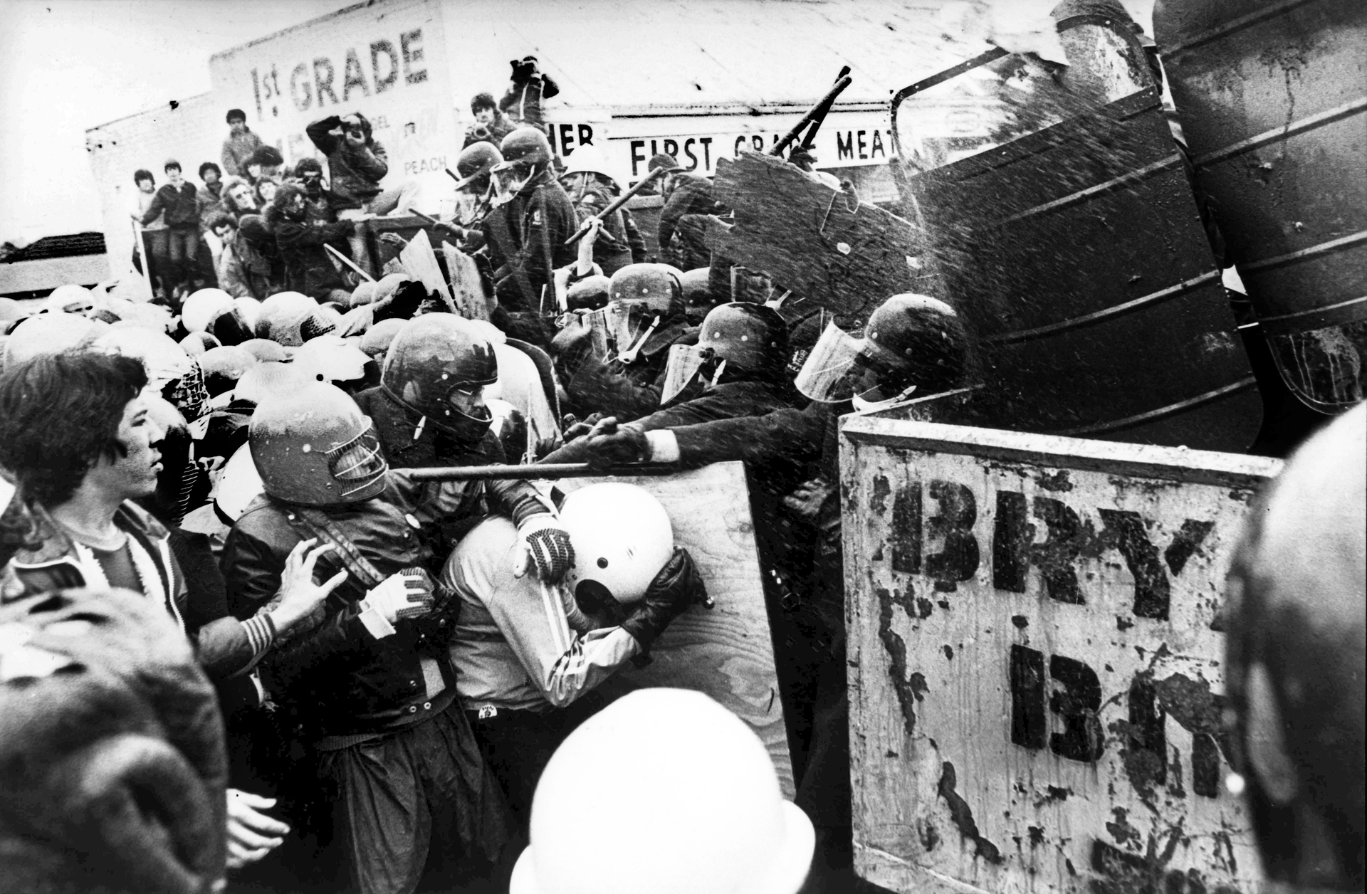 1981 Springbok tour demonstrators go head to head with riot police outside Eden Park during the fourth test. Photo / John Stone