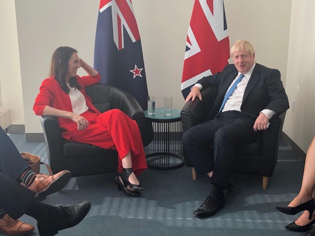 Prime Minister Jacinda Ardern with UK Prime Minister Boris Johnson this morning in New York. Photo / PMO