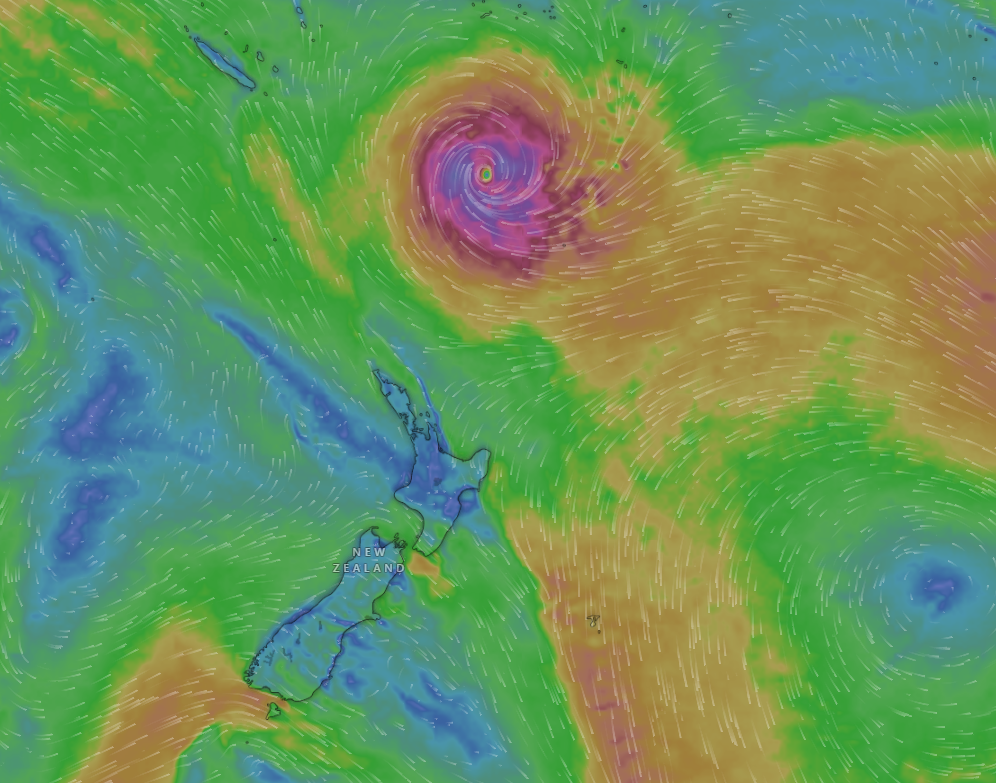 A potentially 'life-threatening' category two cyclone is just days away, with forecasters warning North Island residents to prepare. Photo / Windy.com