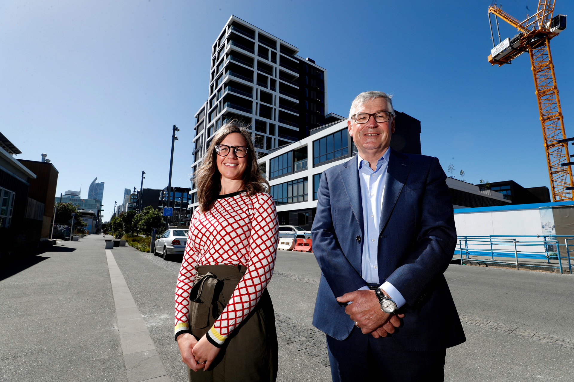 Megan Paine (left) and Mark McGuinness of Willis Bond at 30 Madden. Photo / Dean Purcell