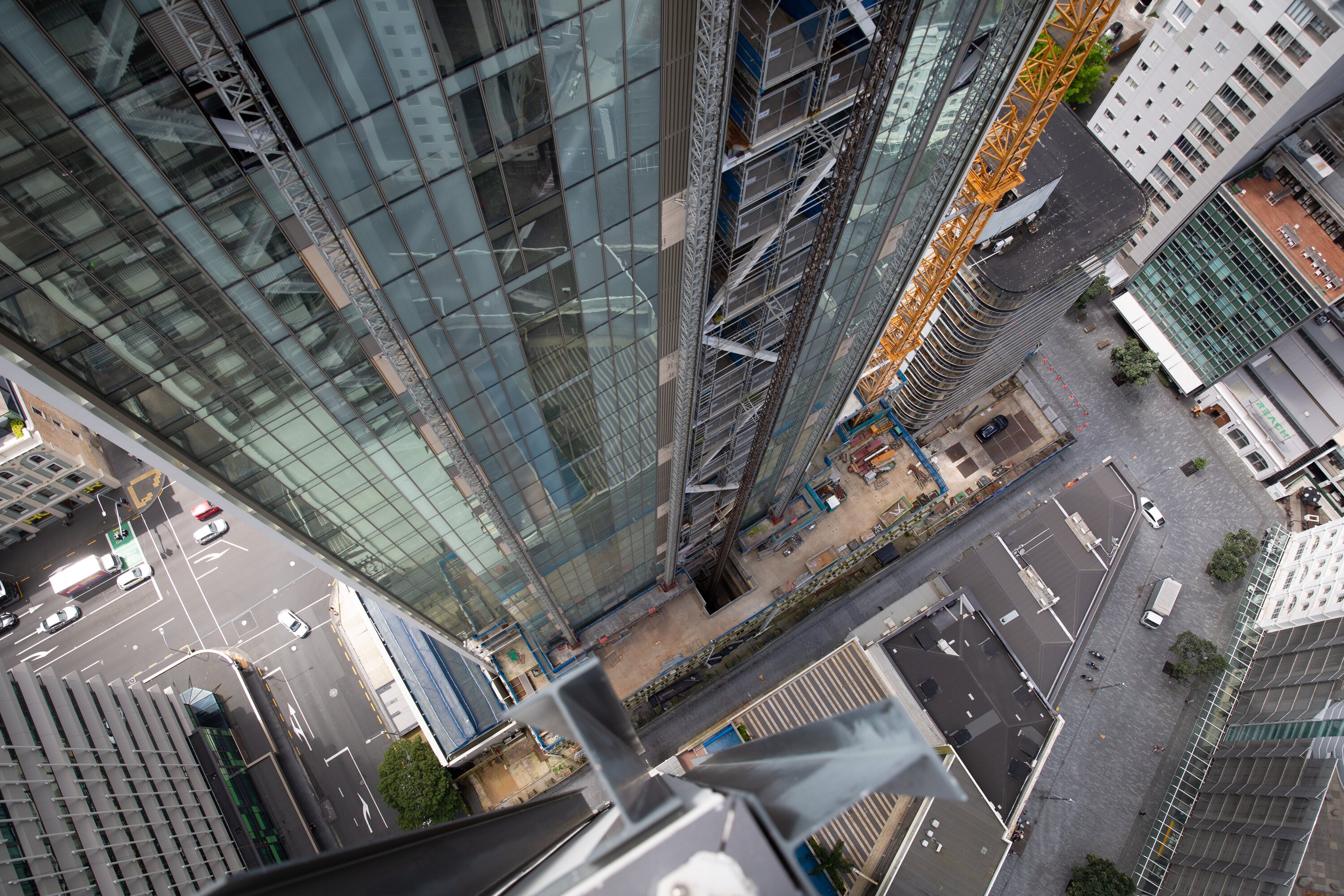 The abandoned Seascape tower on Customs St, Auckland, pictured from a neighbouring building. Photo / Sylvie Whinray