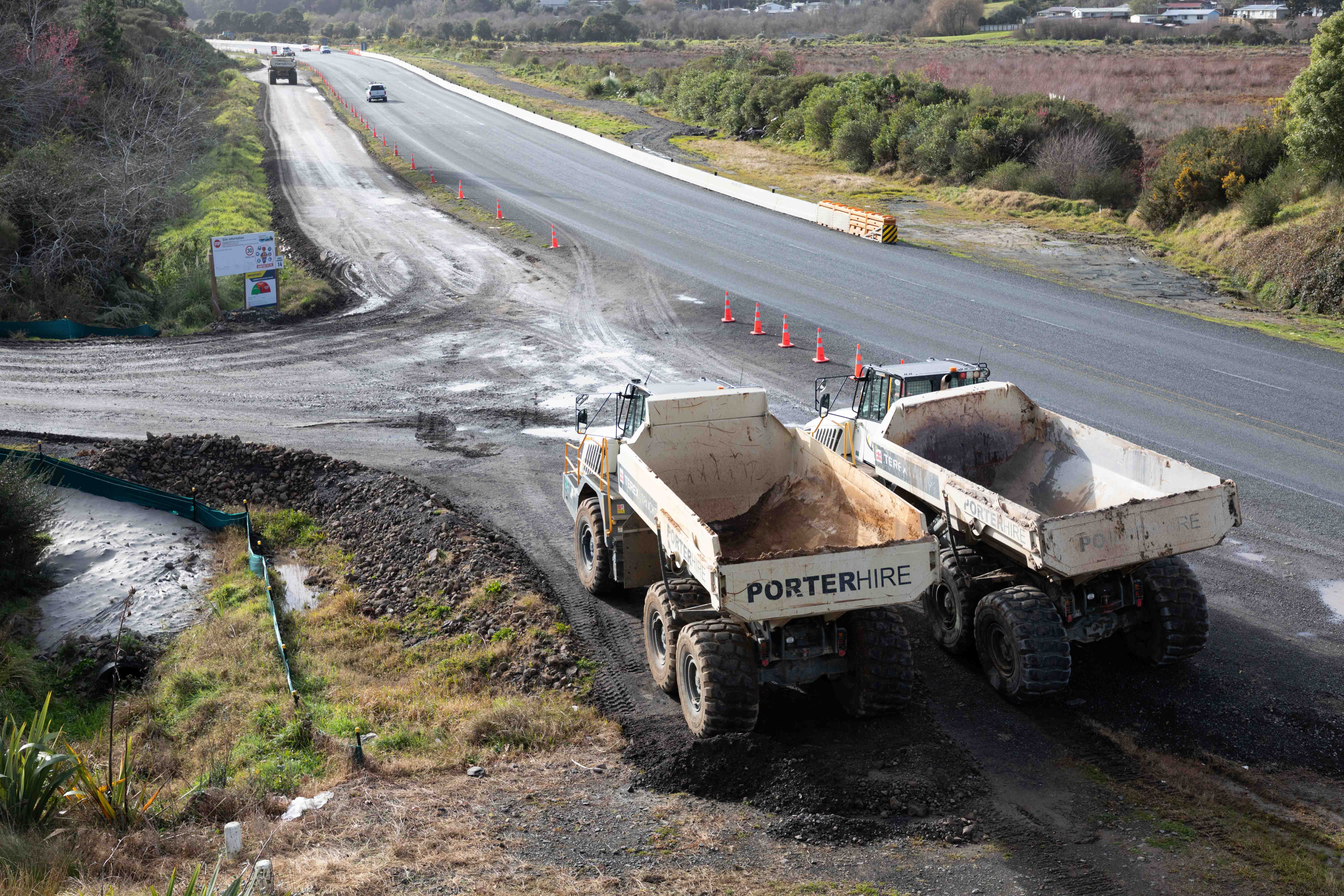 Road works on the Takitimu Drive toll road, looking towards Tauranga's city centre, have prompted a reduced speed limit. Photo / Alex Cairns