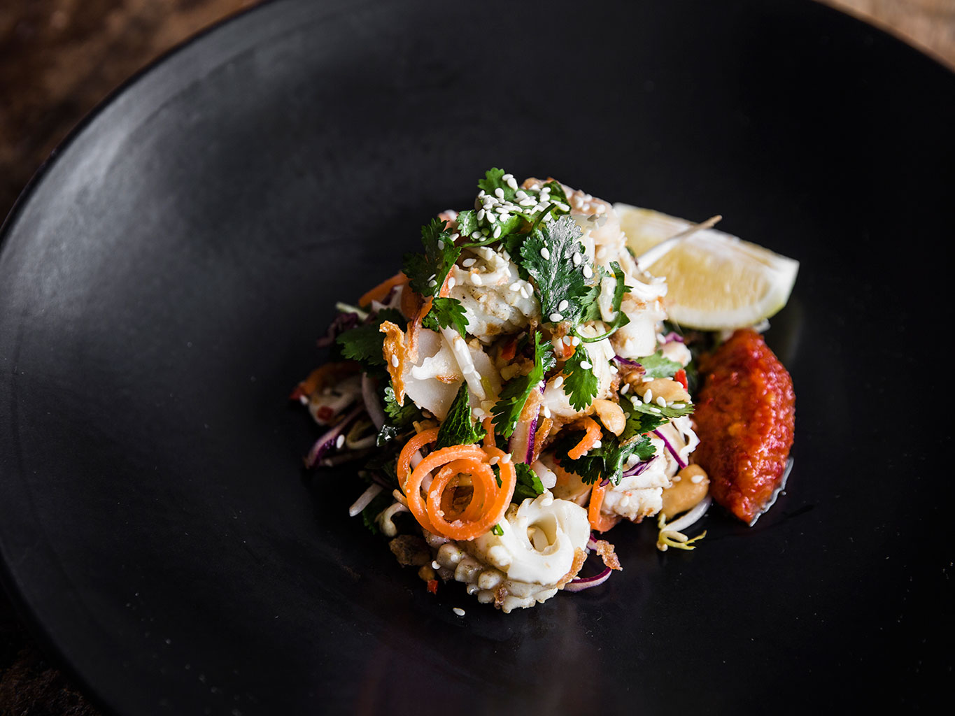 The chargrilled calamari on the menu at Oyster and Chop. Photo / Guy Coombes