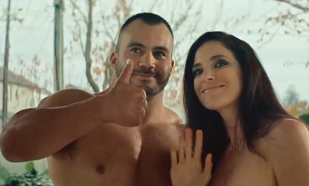 The ad begins with a mother, Sandra, in a dressing gown opening the door to find two naked porn stars, named Sue and Derek, standing on her front porch.