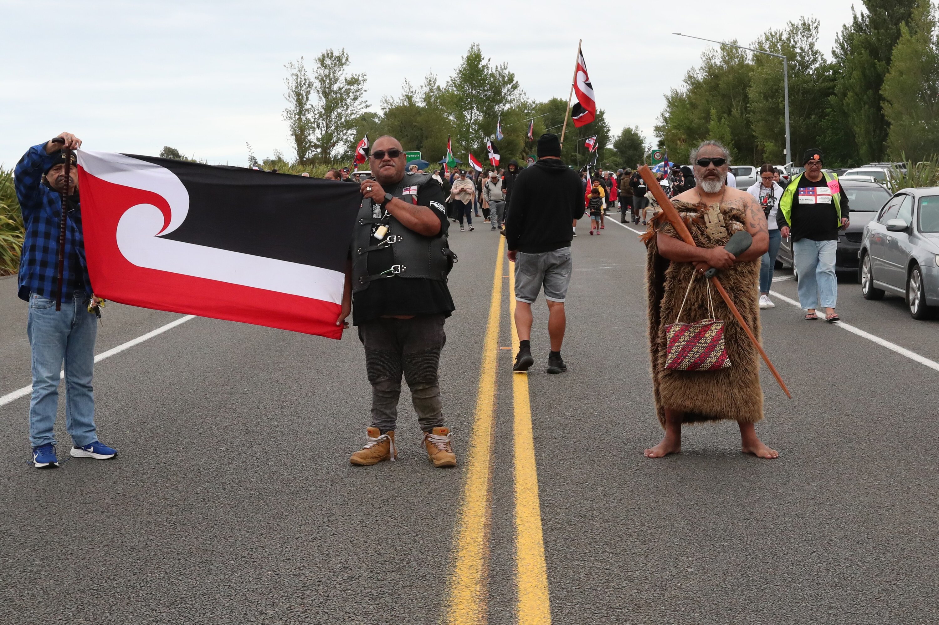 Protesters blocked SH3 in Whanganui this morning. Photo / Bevan Conley