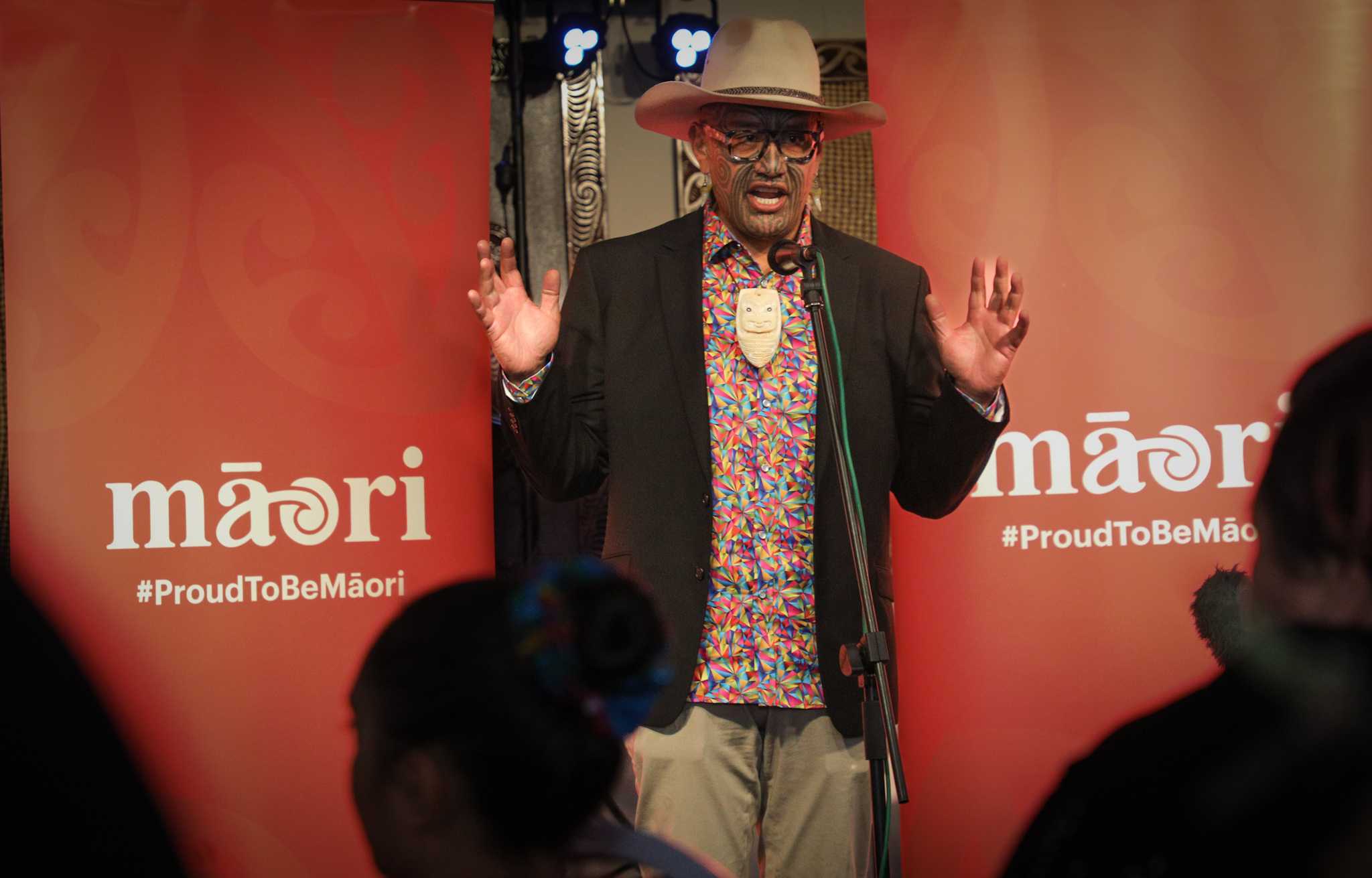 Te Pāti Māori co-leader Rawiri Waititi addresses supporters at the Sudima Hotel in Rotorua. Photo / Andrew Warner