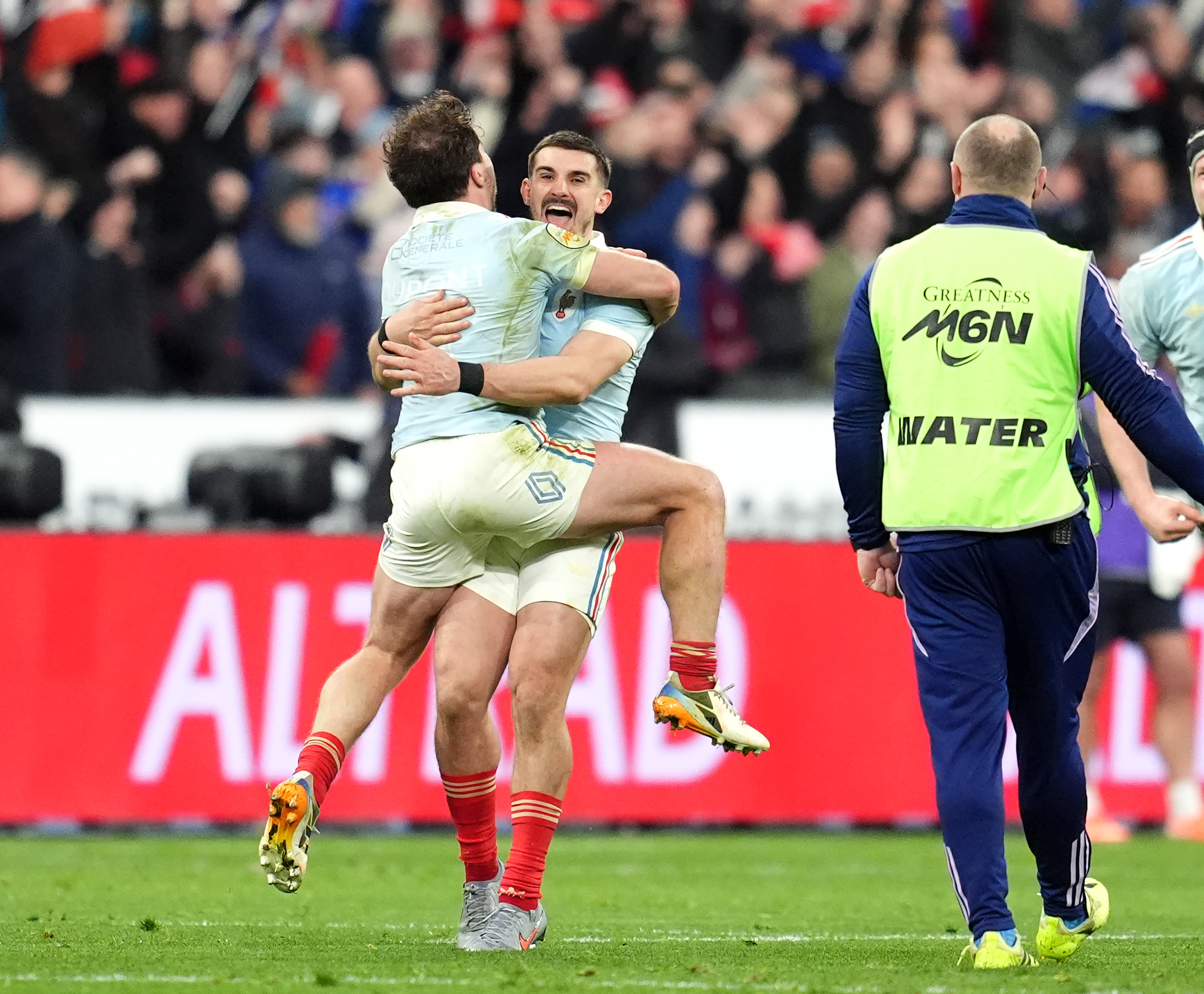 France's Thomas Ramos celebrates scoring the winning penalty during the Six Nations match at the Stade de France in Paris. Photo / Getty Images