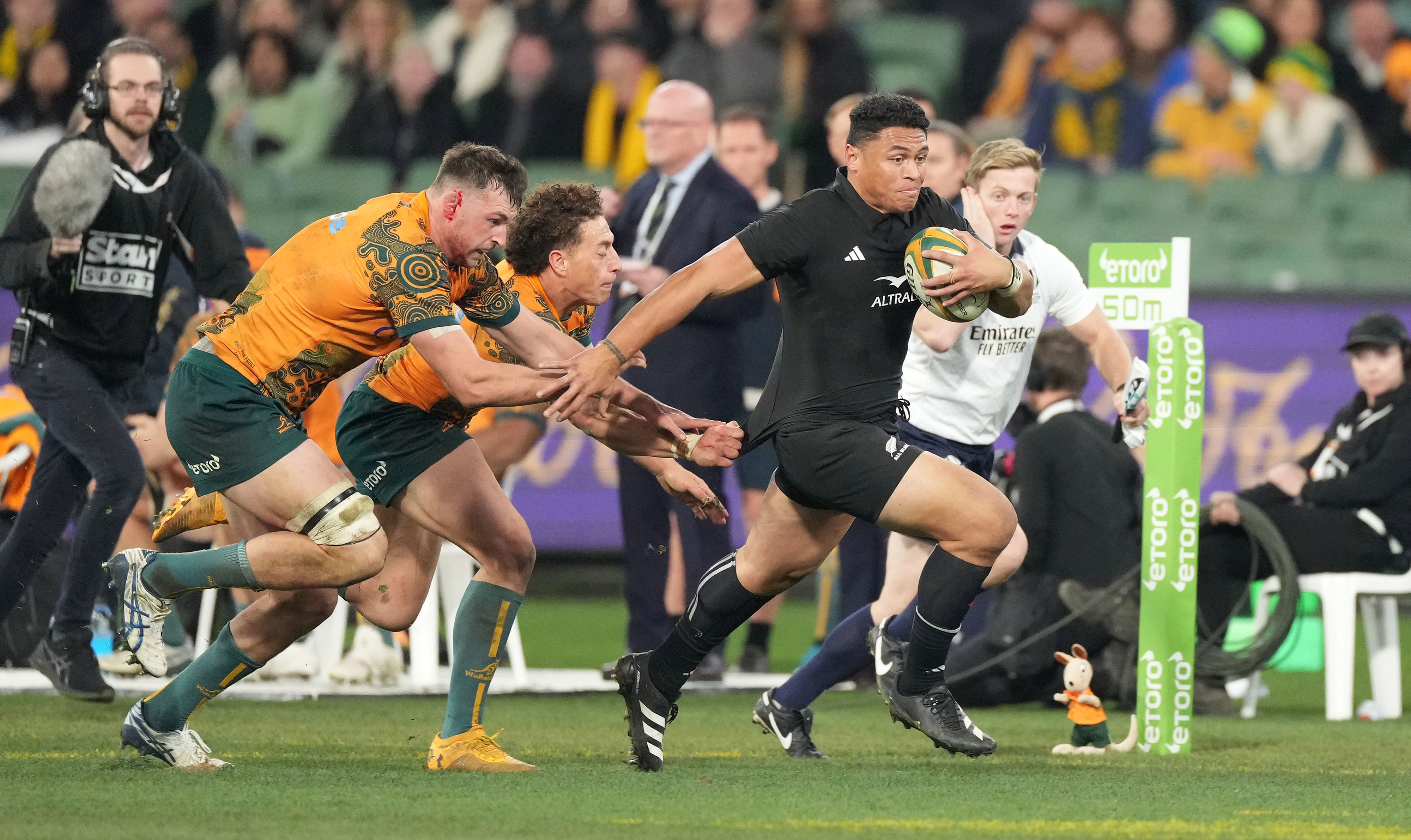 Caleb Clarke makes a run against the Wallabies last season. Photo / Photosport