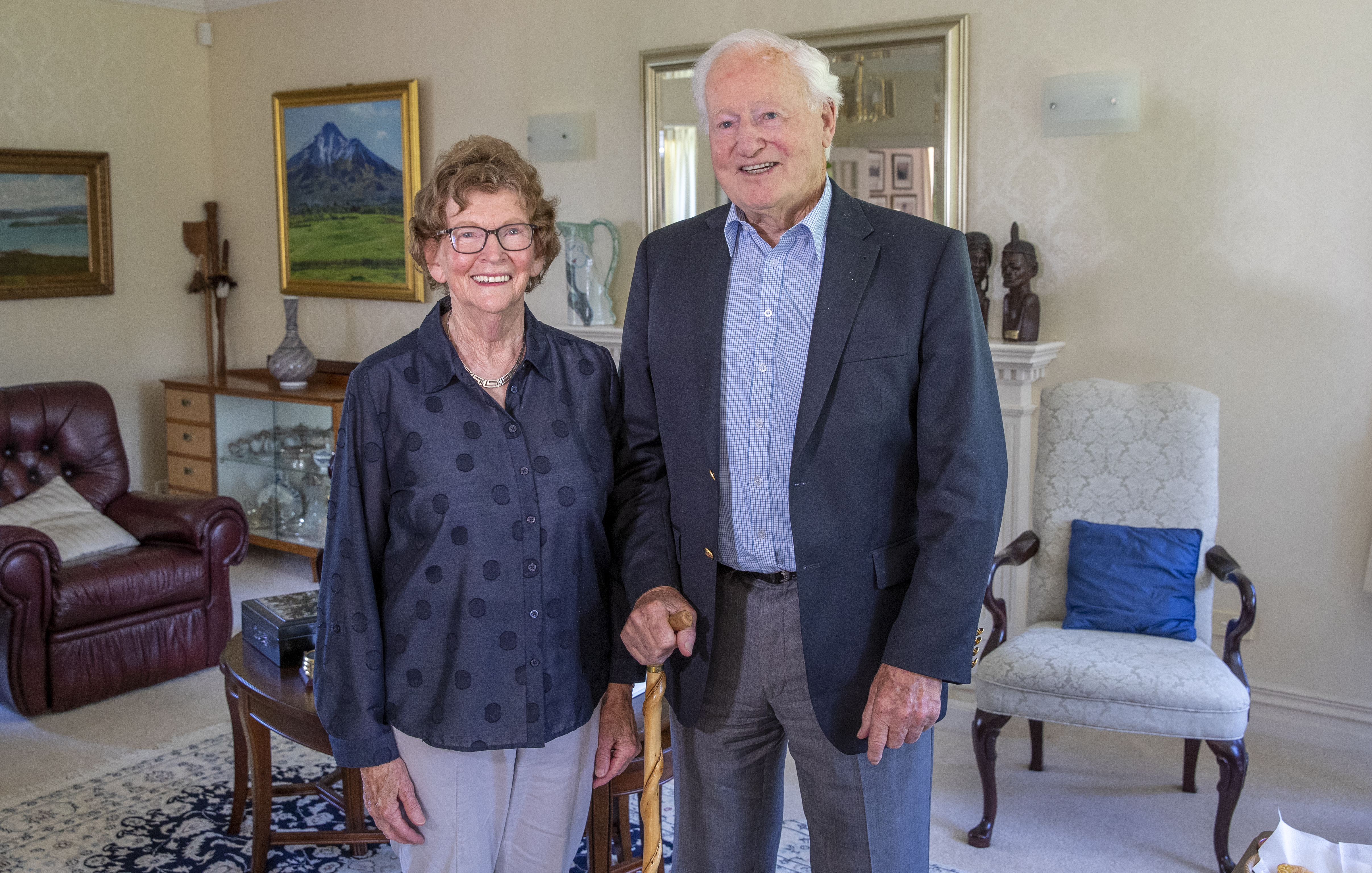 Jim Bolger and his wife, Joan, at their Waikanae home. Photo / Mark Mitchell