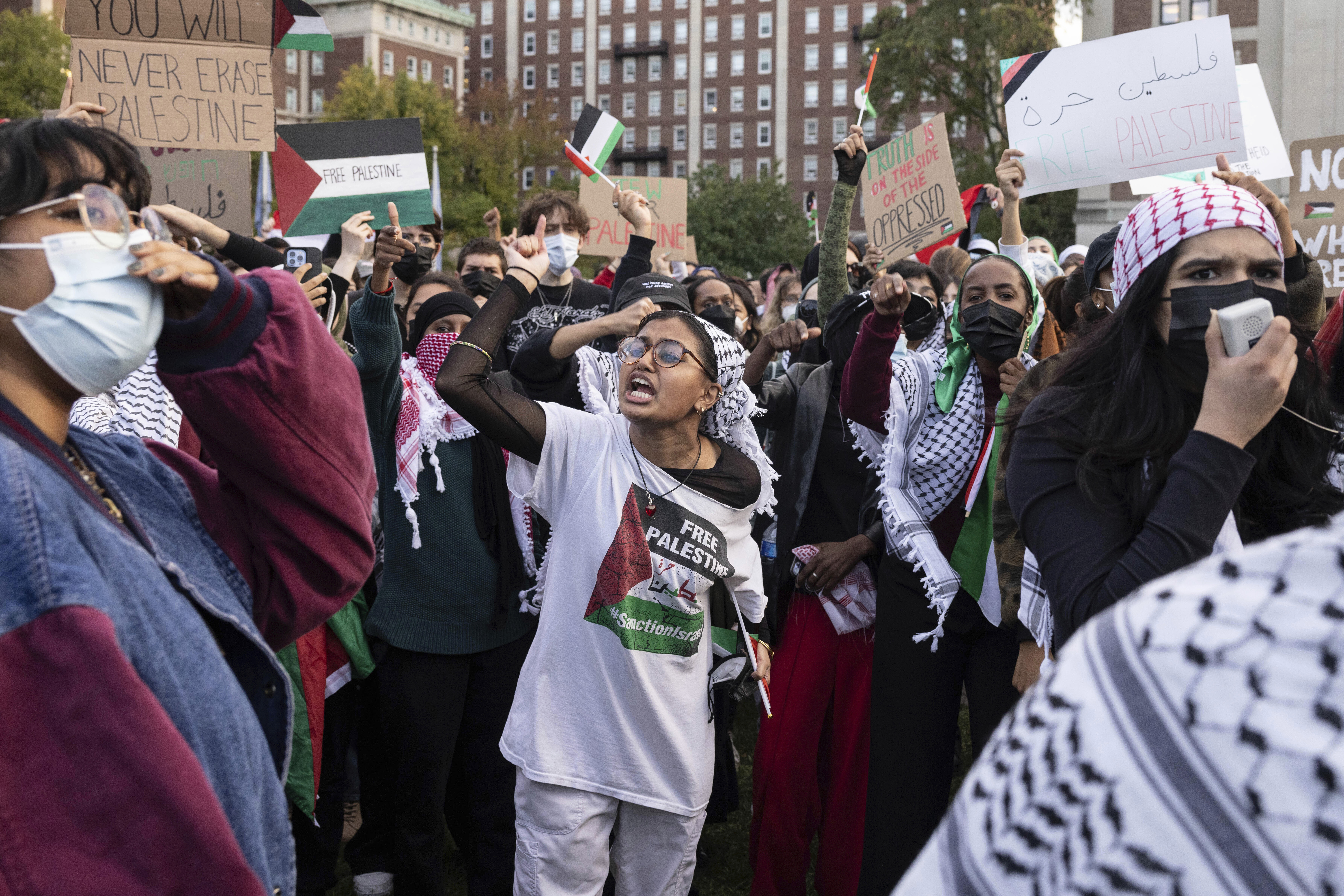 Palestinian supporters gather for a protest at Columbia University earlier this month. Photo / AP 