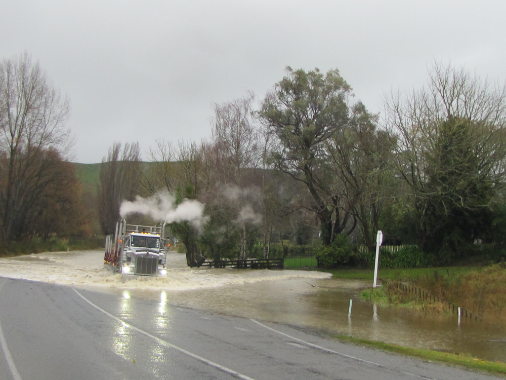 Flooding on State Highway 2 near Wairoa at Turiroa. Photos / Ann Revington