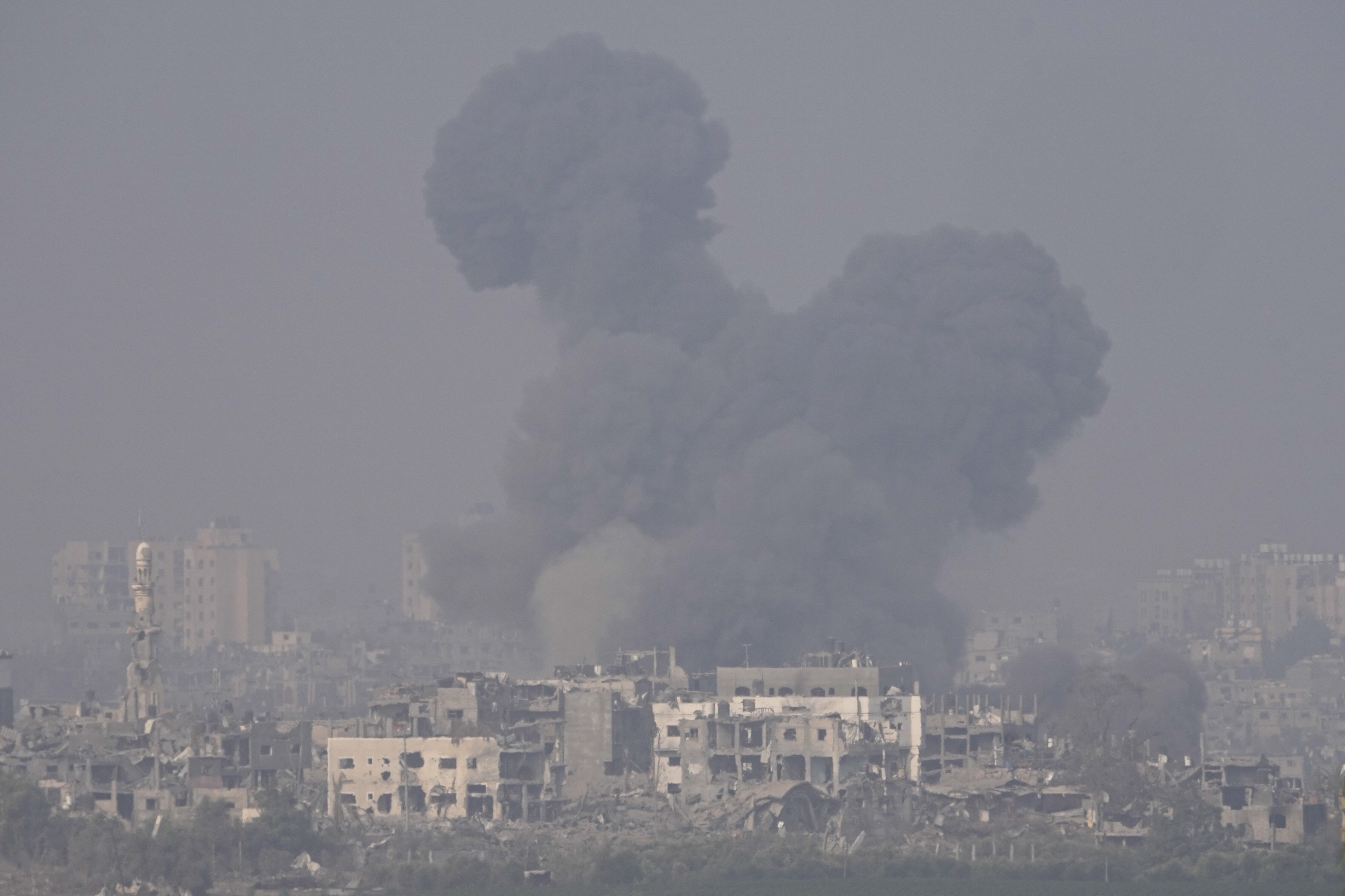 Smoke rises following an Israeli airstrike in the Gaza Strip, as seen from southern Israel. Photo / AP