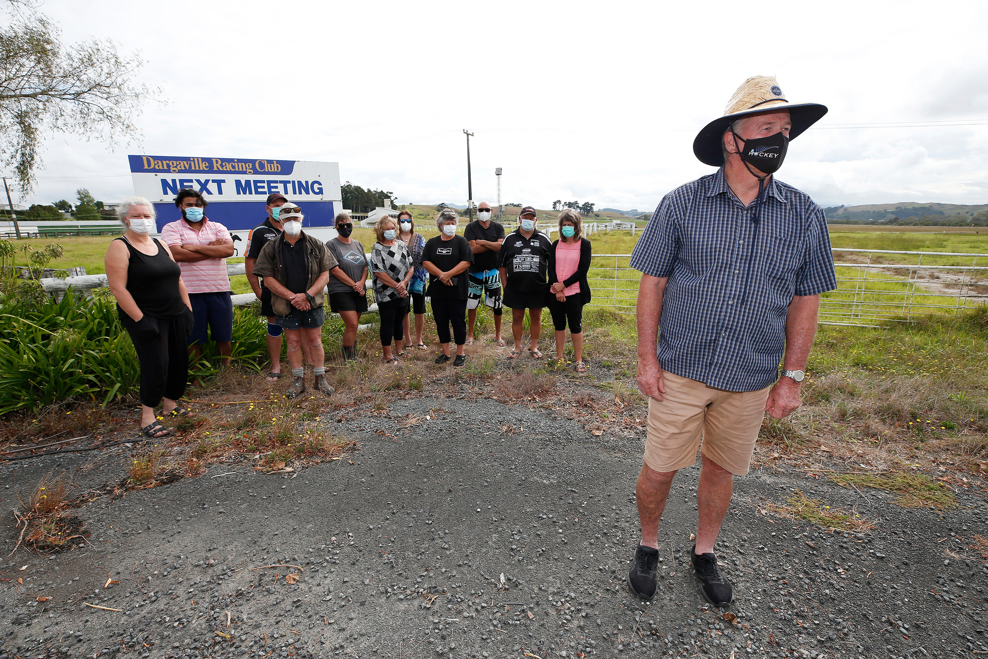 Grant McLeod (front) and the Awakino Point Ratepayers Group want the Dargaville racecourse development canned. Photo / Michael Cunningham.