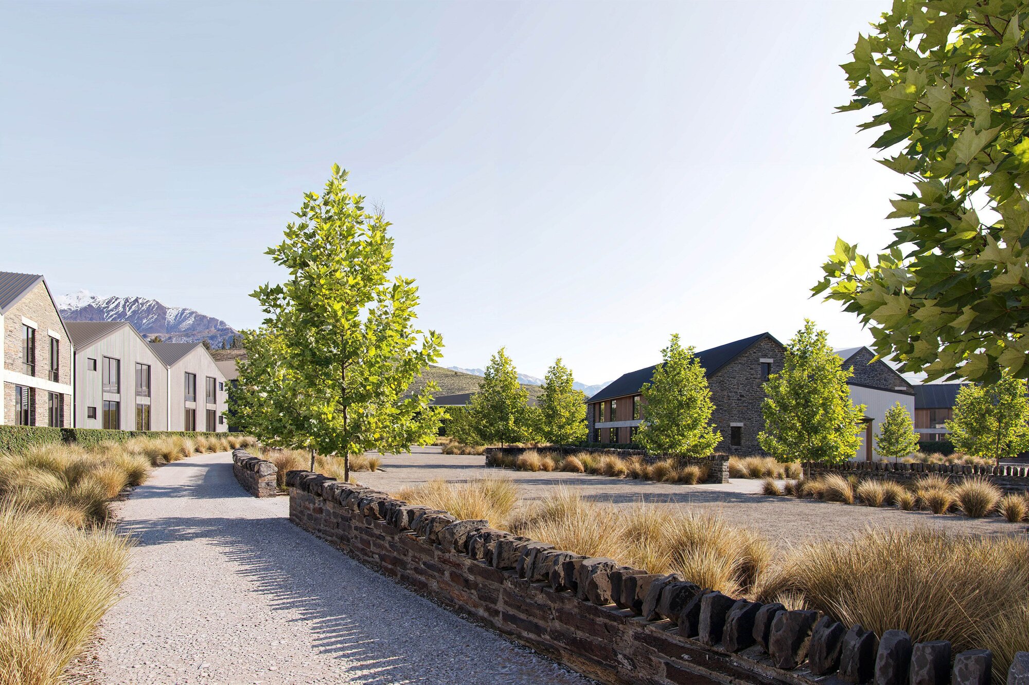 The internal courtyard at a planned film studio hub at Ayrburn in Central Otago. Photo / Winton Land