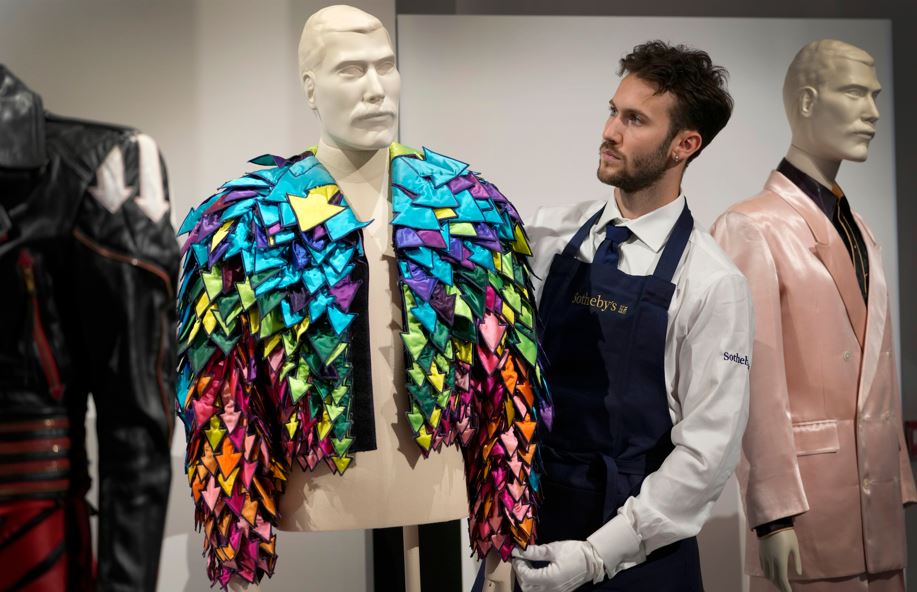 A 'Rainbow Coloured Satin Arrow Applique Jacket from 1982'. Photo / AP