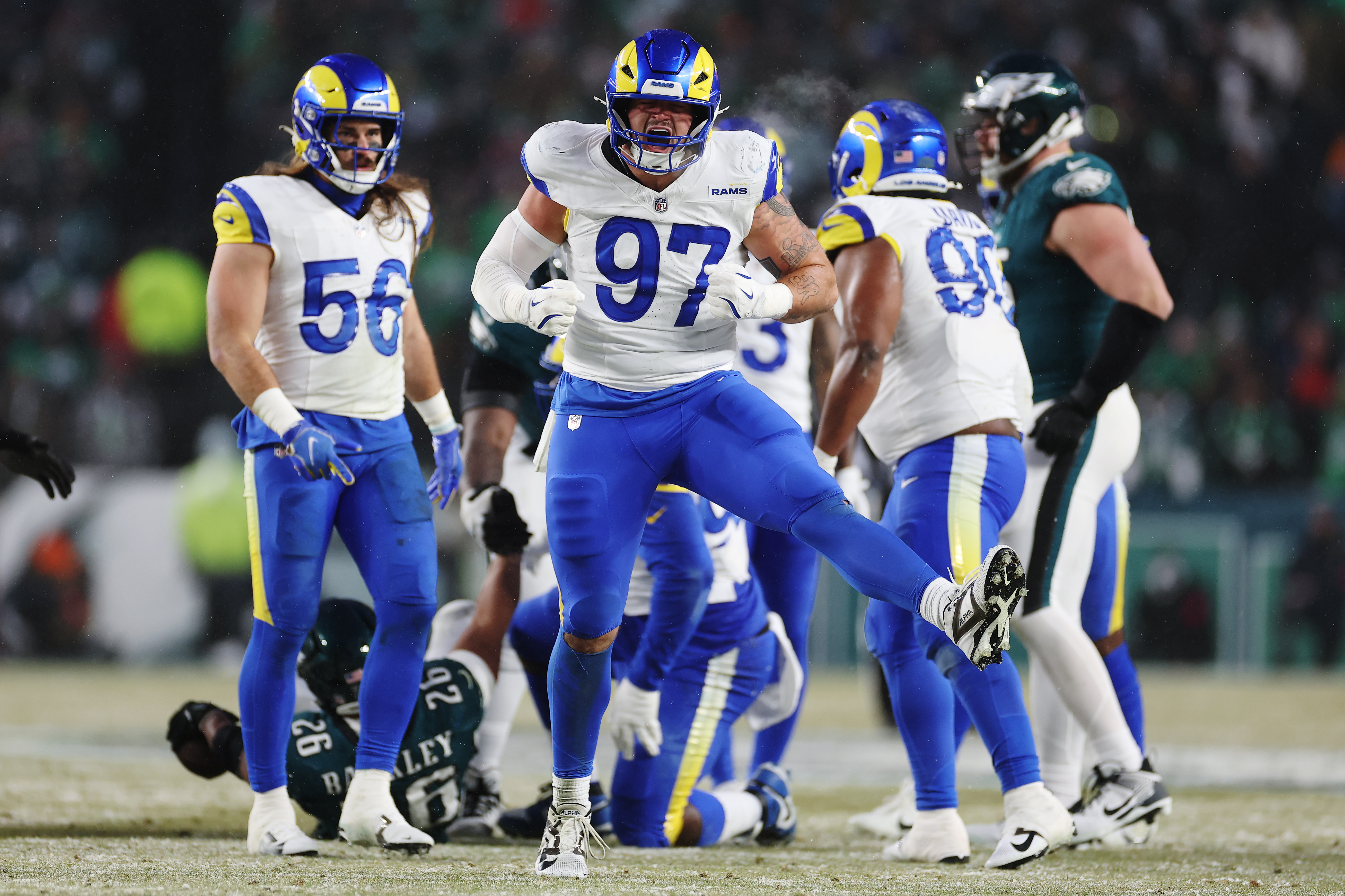 Michael Hoecht of the Los Angeles Rams reacts during the NFC Divisional Playoff game against the Philadelphia Eagles. Photo / Getty Images