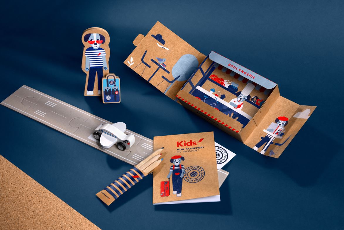 The Air France activity kit arrives in a cardboard box. Photo / Air France