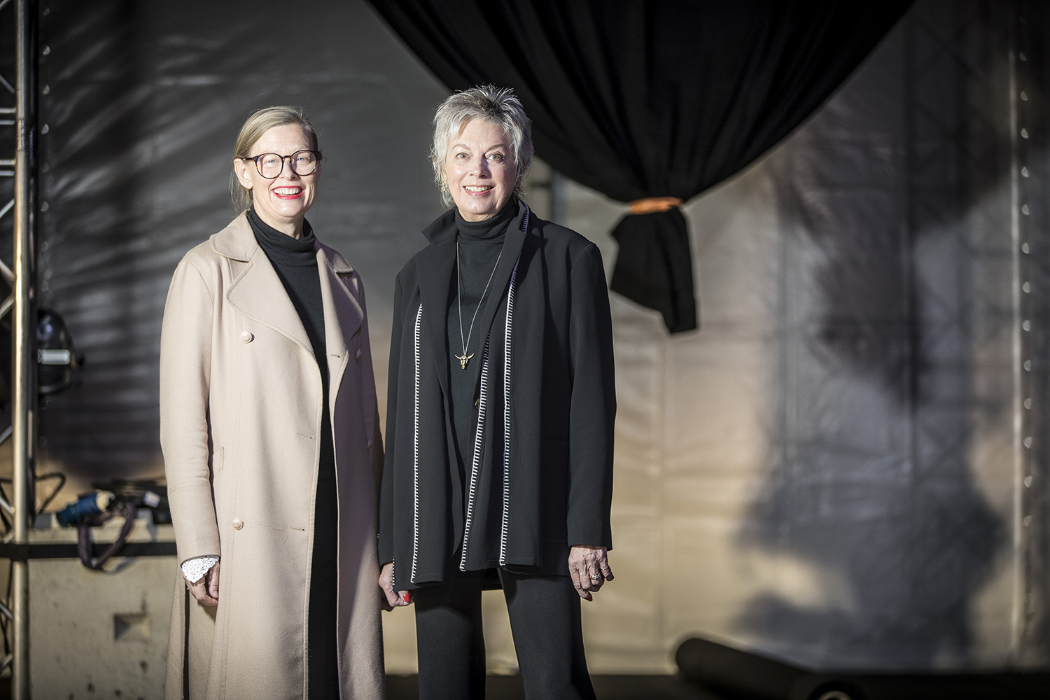 Fashion designer Kate Sylvester and New Zealand Fashion Week founder, Dame Pieter Stewart. Photo / Michael Craig