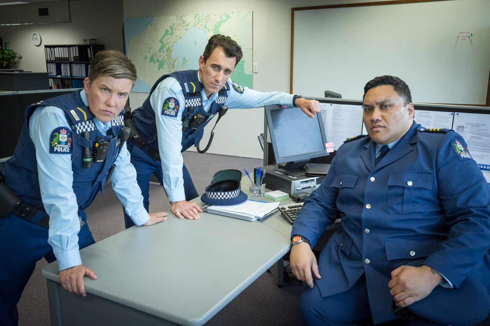 Ghosts in the lifts at the Department of Internal Affairs? It sounds like a case for the Wellington Paranormal crew - the second season of the show starts on Wednesday, October 16. Photo / Supplied