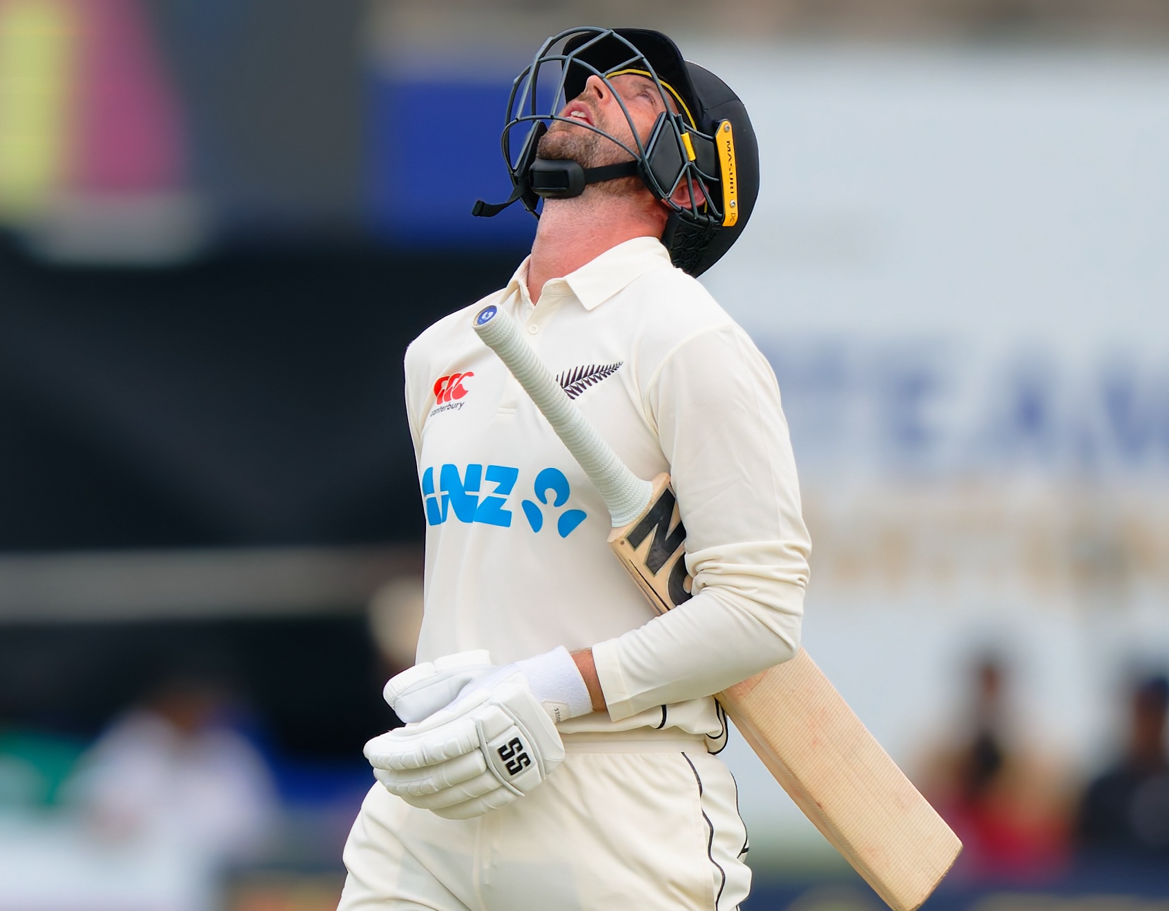 Devon Conway departs on day two of the second test. Photo / Sri Lanka Cricket