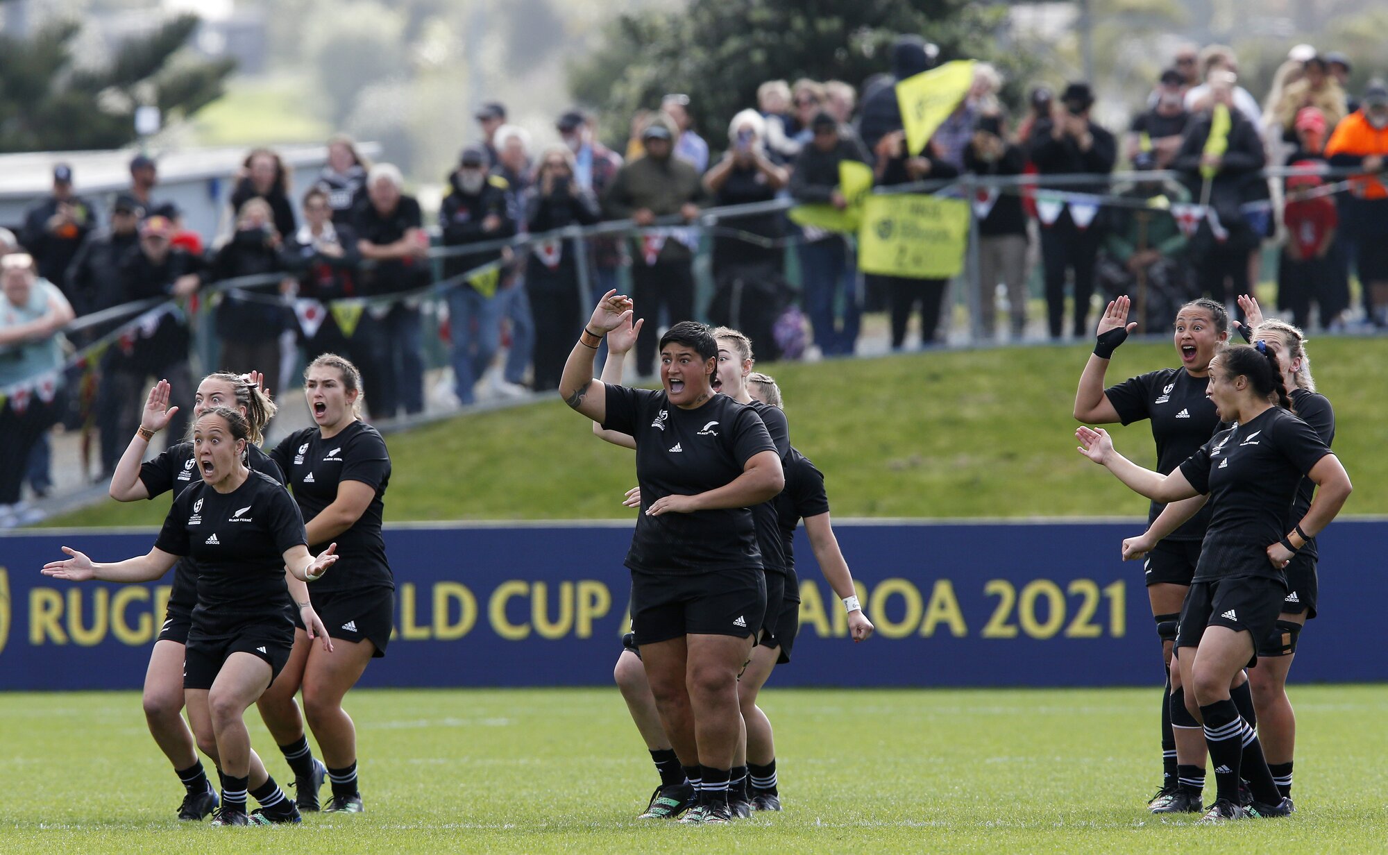 The Black Ferns, pictured perform a haka before their Rugby World Cup victory against Scotland in 2022, will be bringing their A-game to Whangārei for the match against France. Photo / NZME