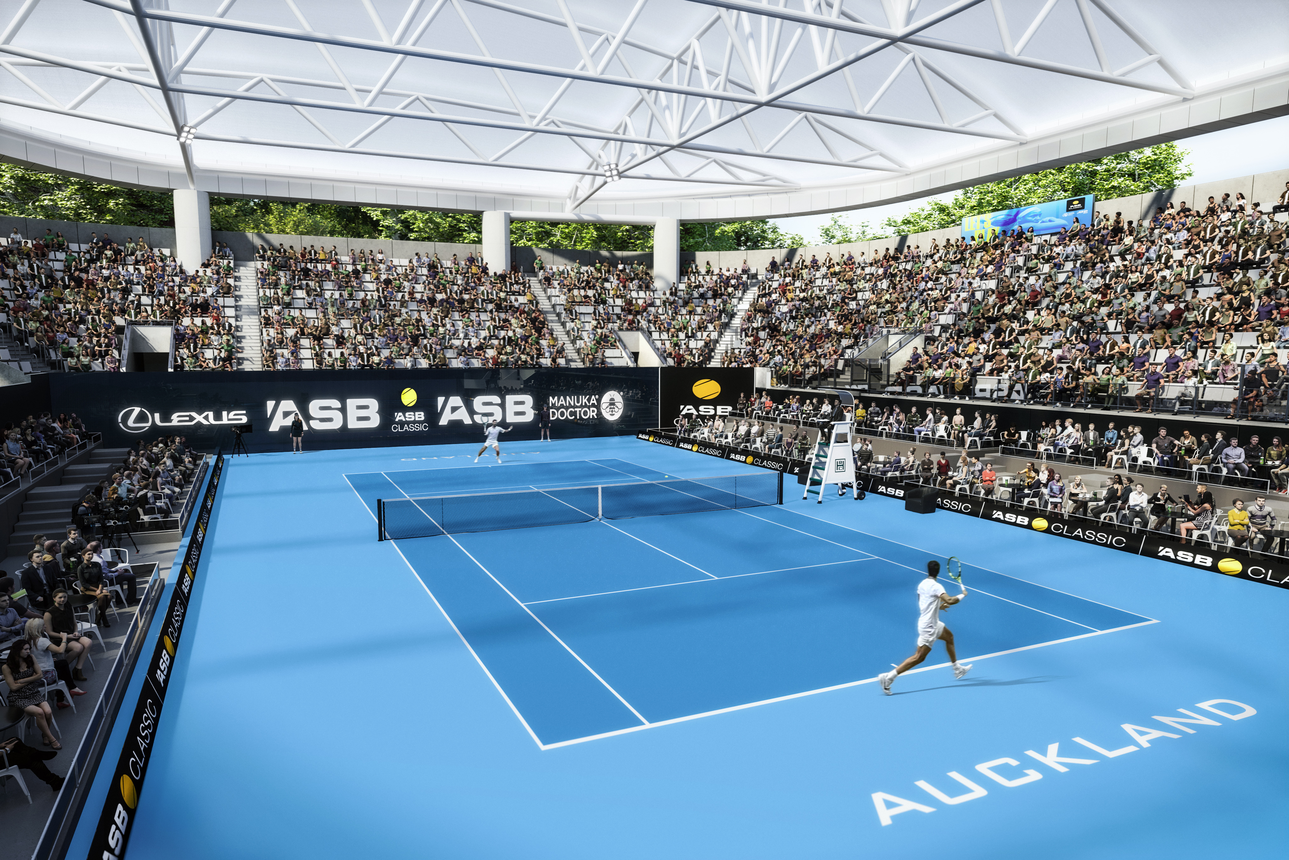 An artist's render of the proposed covered stadium at Stanley Street. Supplied.