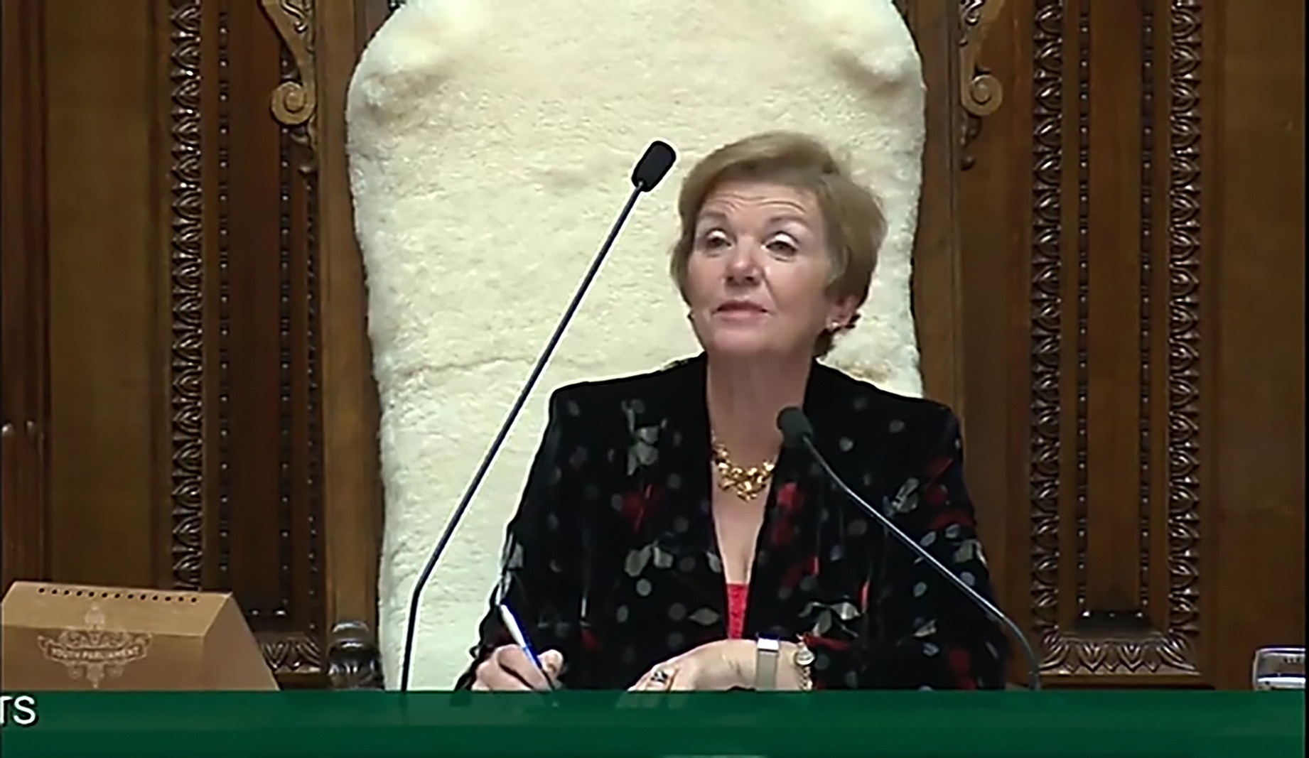 Anne Tolley acting as Speaker of the House at the NZ Youth Parliament in Wellington in 2019. Photo / Parliament TV