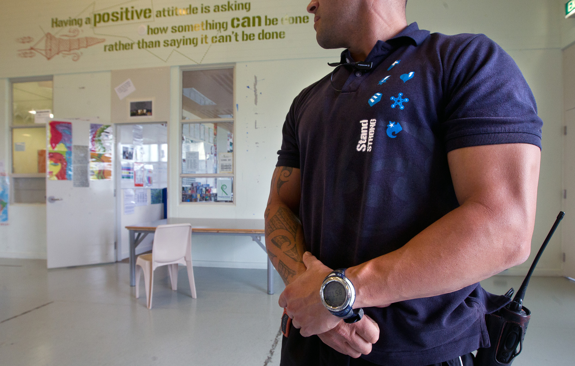 A youth justice residence staff member stands outside the classroom at Te Maioha o Parekarangi in Rotorua. Photo / Stephen Parker.